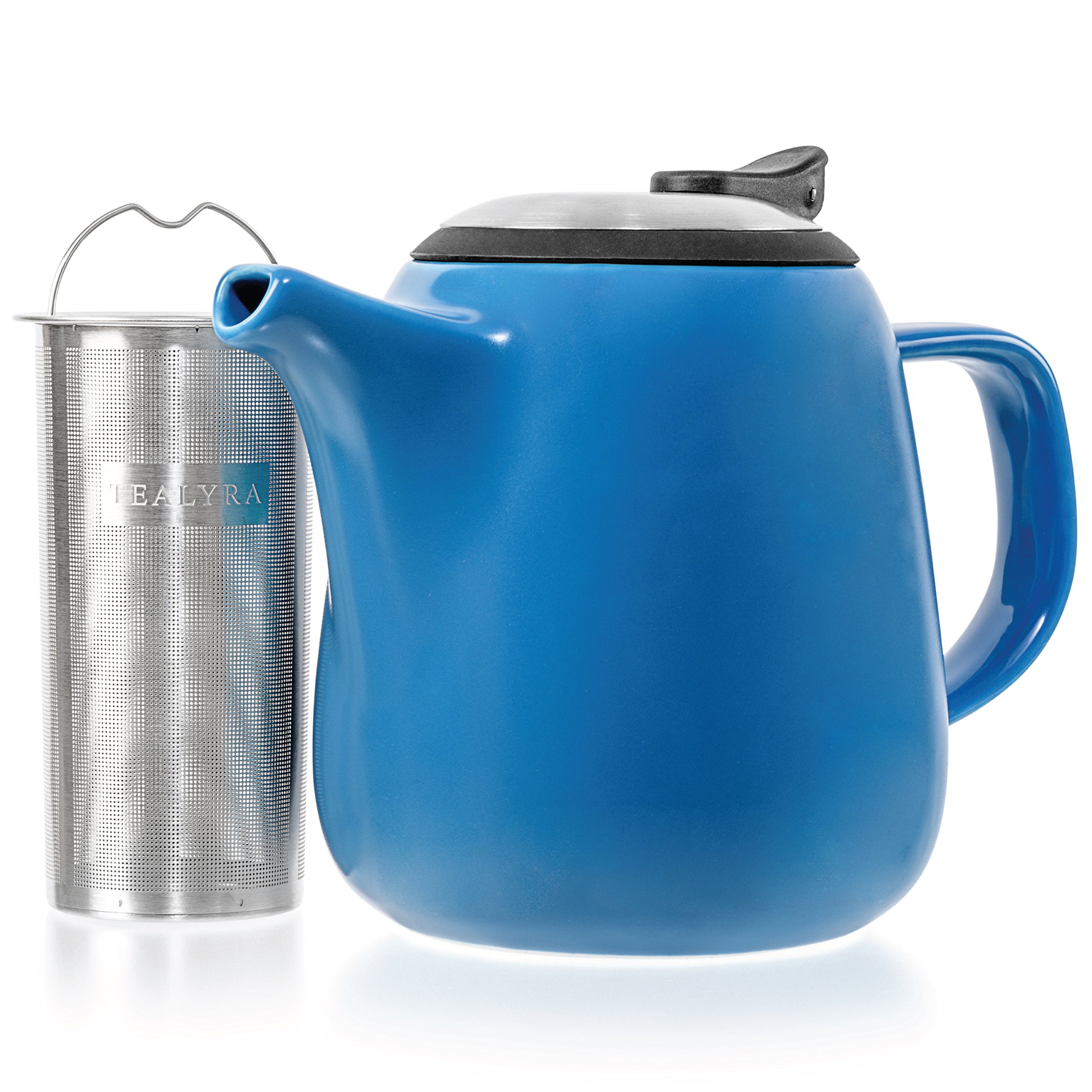Tealyra Blue Ceramic Teapot 27oz (800ml) with Stainless Steel Lid & Fine Mesh Infuser - Perfect for Loose Leaf Tea Brewing - Elegant Small Teapot for Afternoon Tea, Office Use & Gift Giving