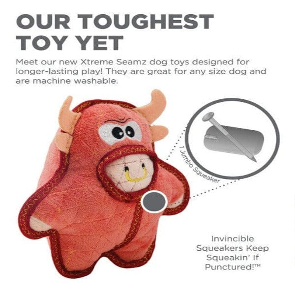 Outward Hound Xtreme Seamz Medium Dino Dog Toy - Durable Chew-Resistant Dinosaur Pet Toy for Aggressive Chewers - Perfect for Playtime, Training & Outdoor Adventures