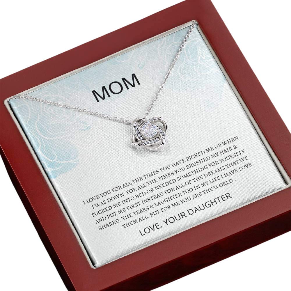 Mom You Are The World Love Knot Necklace - Sterling Silver Heart Pendant Gift for Mother's Day, Birthday, Anniversary | Thoughtful Present from Daughter/Son | Perfect for Everyday Wear & Special Occasions