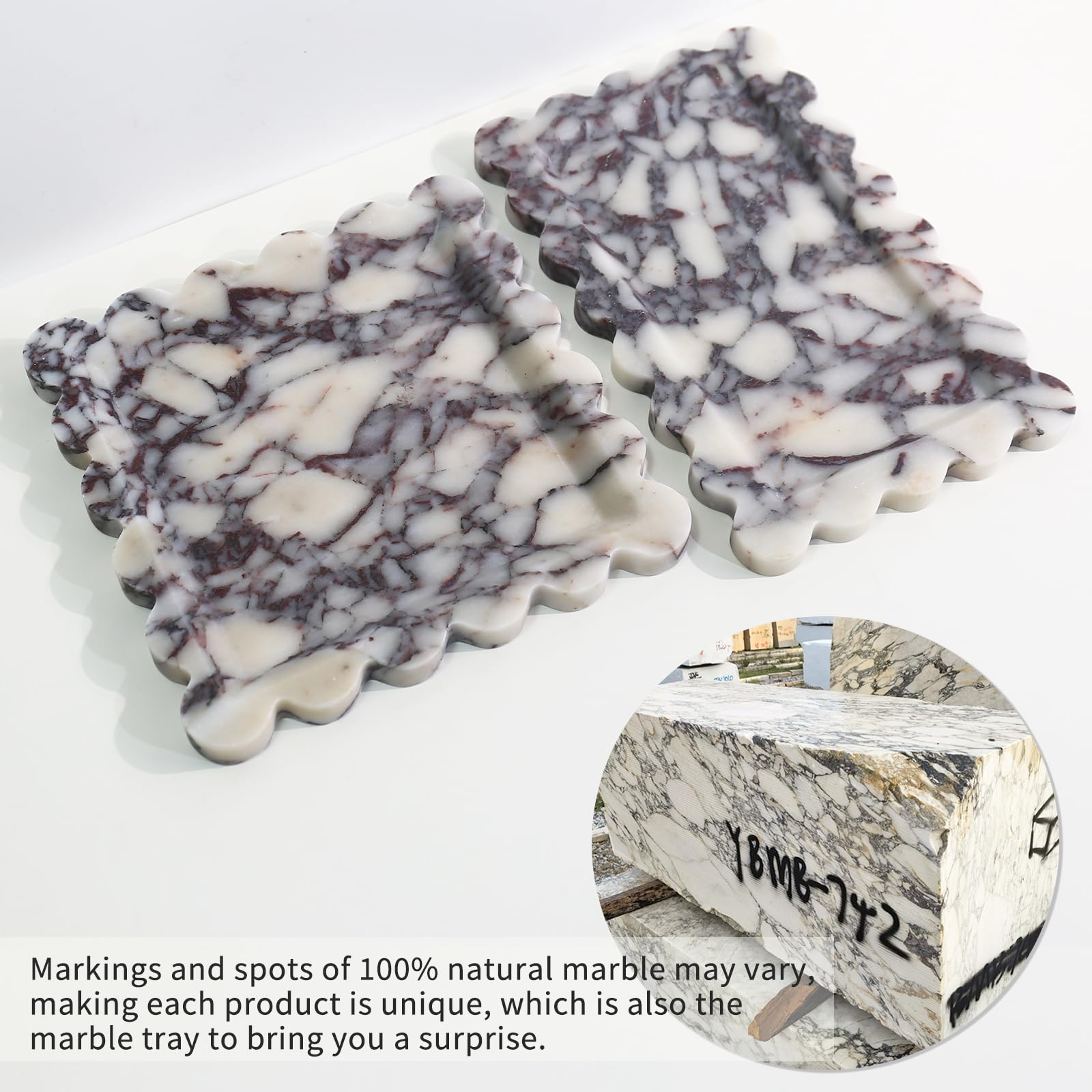 Luxury Scalloped Marble Vanity Tray - 100% Natural Stone Bathroom & Kitchen Organizer - Rectangle Storage Tray for Jewelry, Keys, Candles (11.8