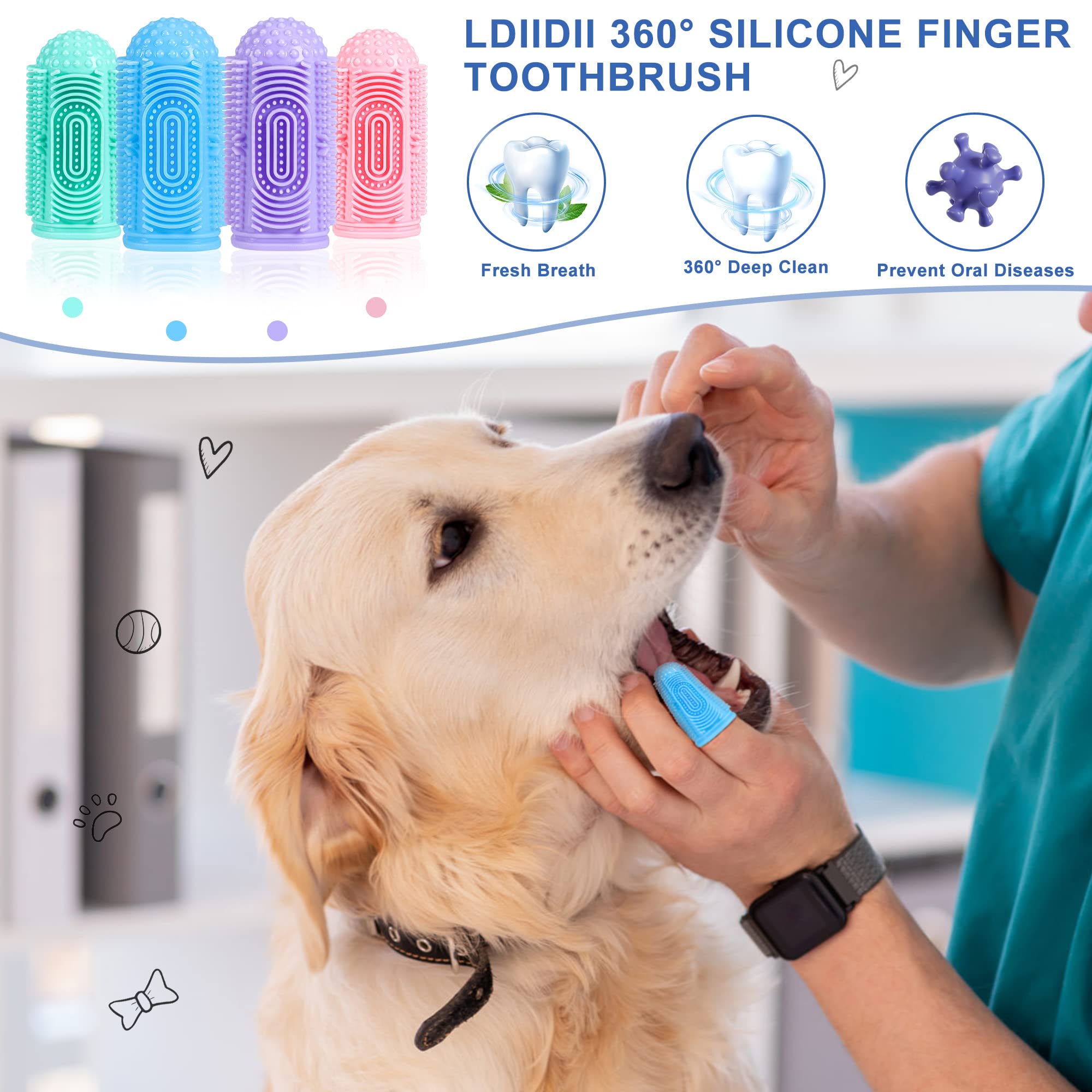 4 Pack Dog Toothbrush Kit - Finger Toothbrush for Dogs Teeth Cleaning & Dental Care, Pet Toothbrush for Small & Large Breeds - Perfect for Daily Oral Hygiene at Home