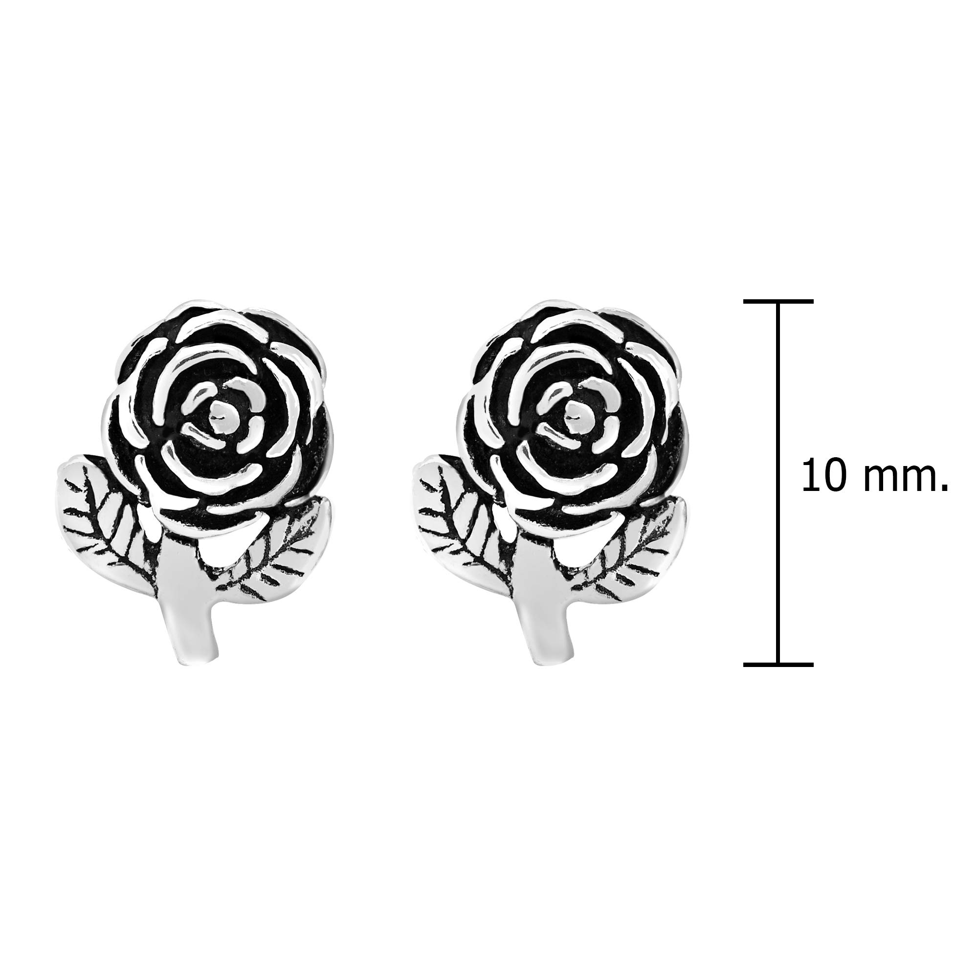 AeraVida Blooming Rose Stem Sterling Silver Post Stud Earrings for Women - Minimalist Rose Flower Jewelry Gift for Daughter, Girlfriend, Wife - Perfect for Weddings, Date Nights, Office Wear & Everyday Elegance