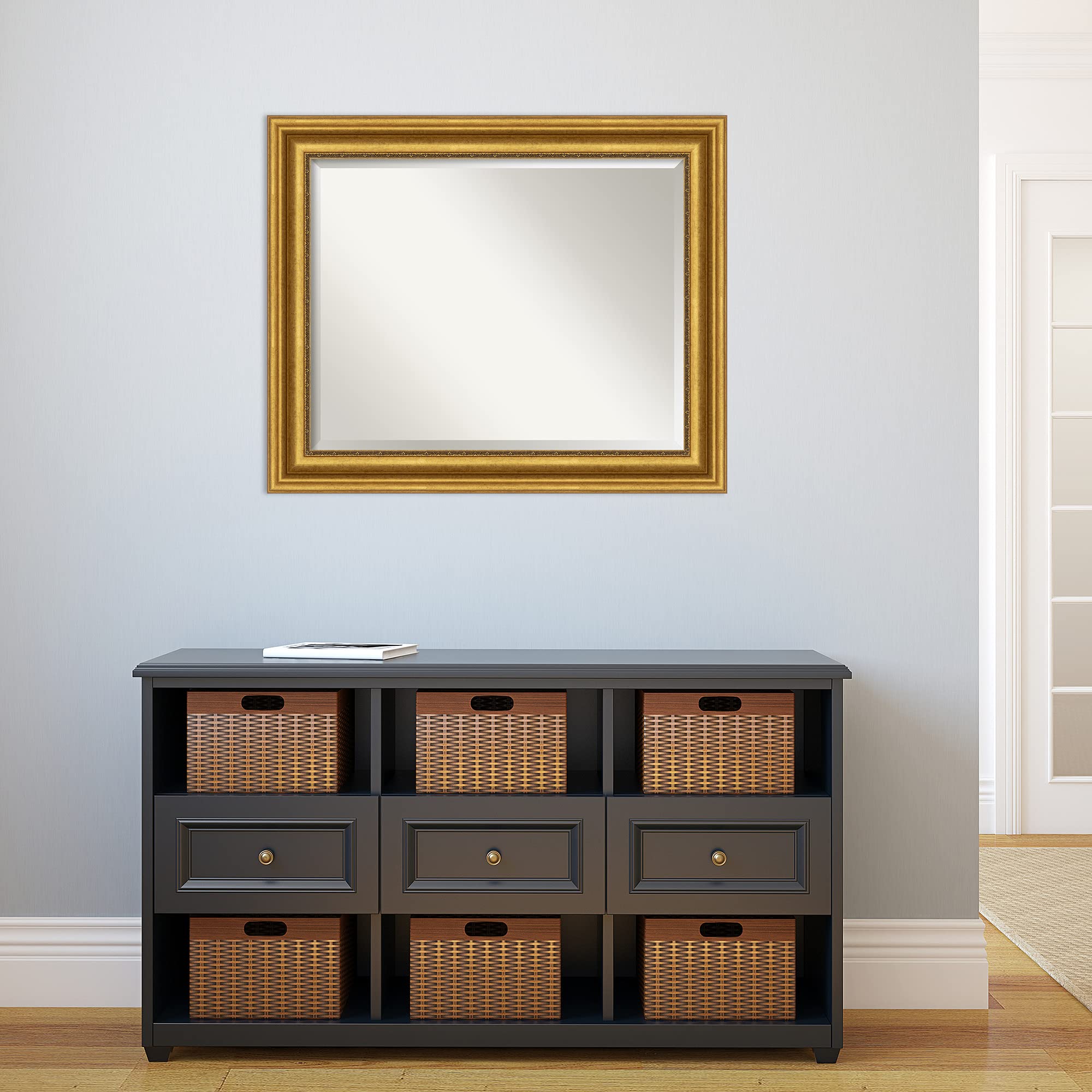 Amanti Art 28x34 Inch Gold Wall Mirror - Large Traditional Rectangular Frame with Beveled Edge for Bathroom, Living Room & Parlor Decor - Hangs Horizontally or Vertically - Handcrafted in USA