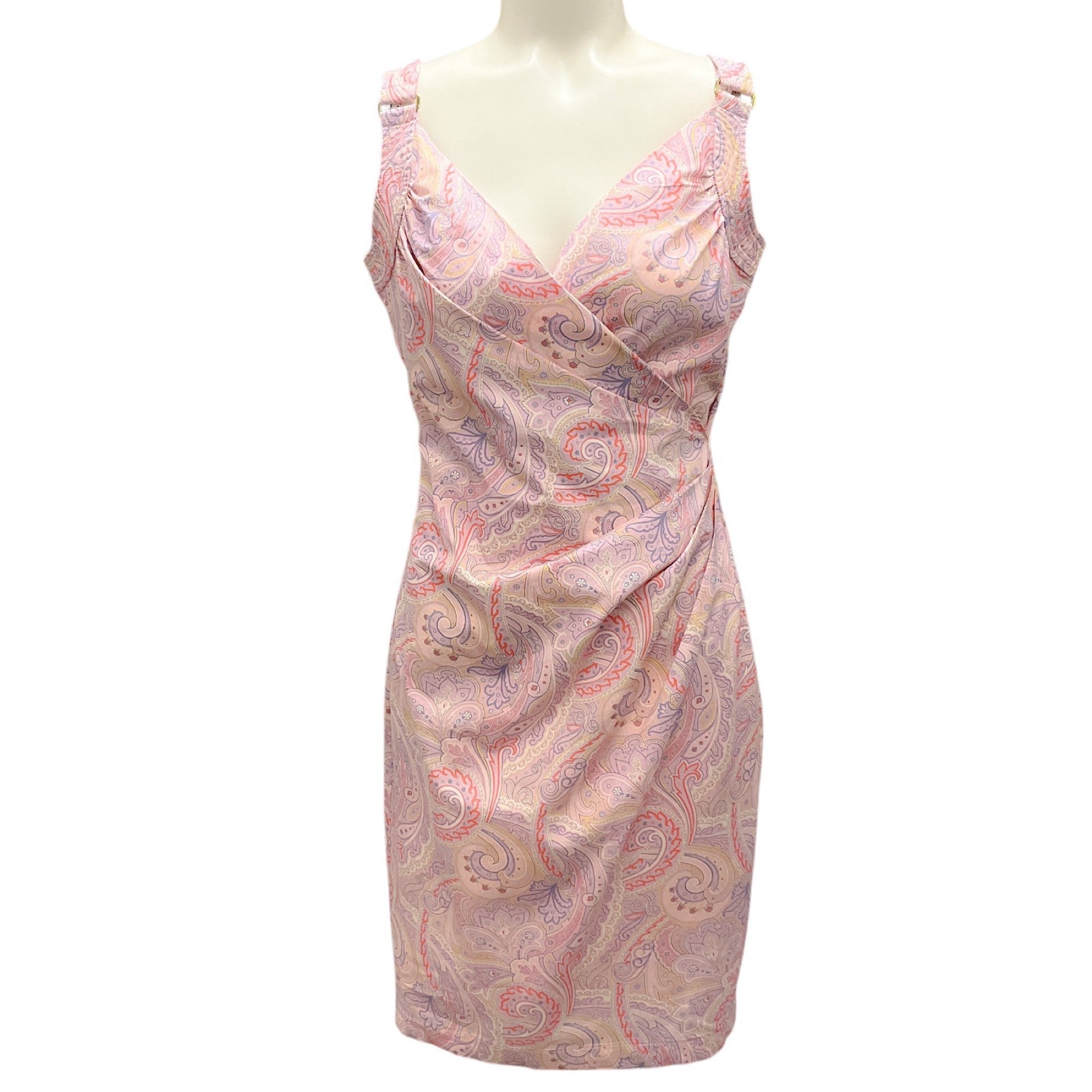 Max Mara Pink Paisley Printed Sleeveless Cotton Dress - Women's Summer Floral Sundress for Beach Vacation & Outdoor Parties