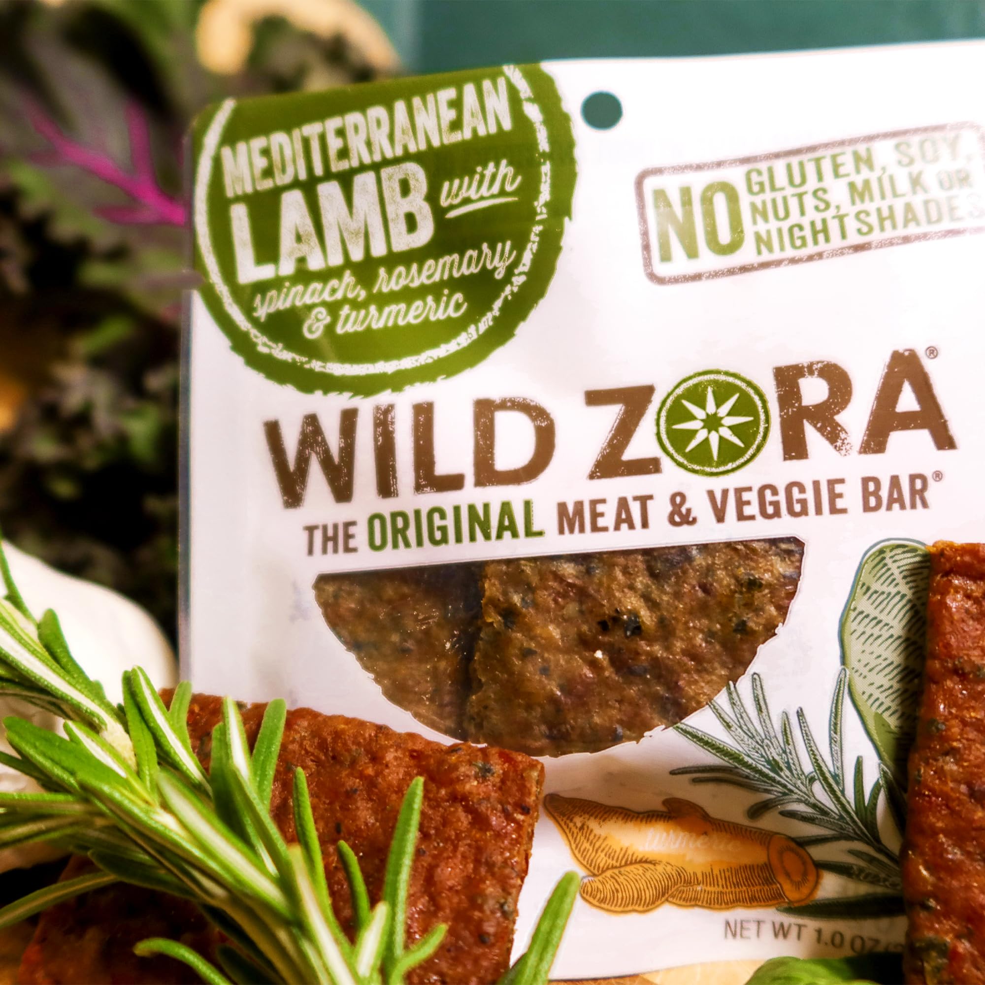 Wild Zora Mediterranean Lamb Meat & Veggie Bars - 10 Pack | 100% Grass-Fed Lamb Jerky | Paleo, AIP, Gluten & Soy Free | High Protein Snacks for Hiking, Camping & Keto Diet | No Added Sweetener