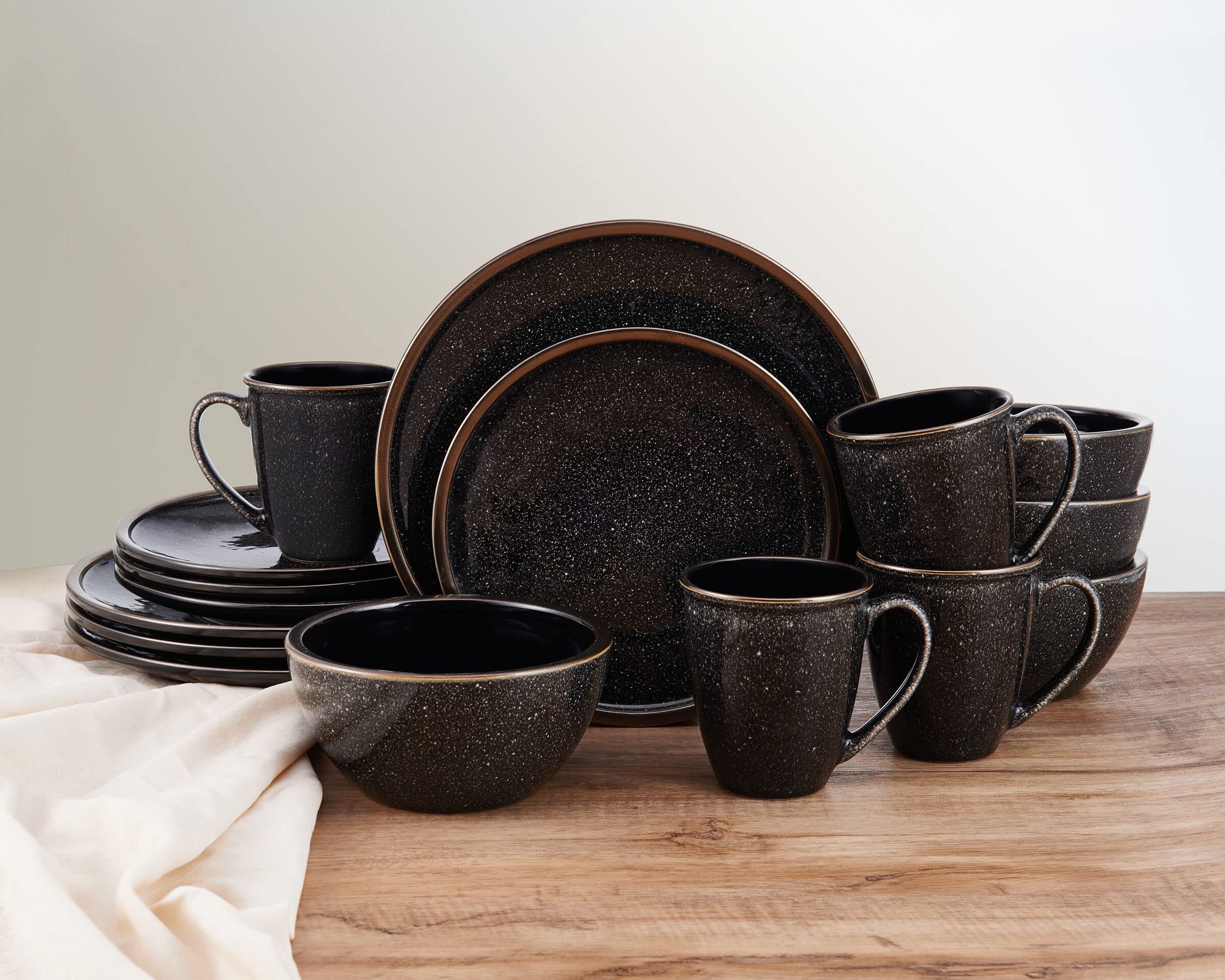 Mikasa Barrett 16-Piece Dinnerware Set - Service for 4 - Elegant Black Tableware for Everyday Dining & Entertaining