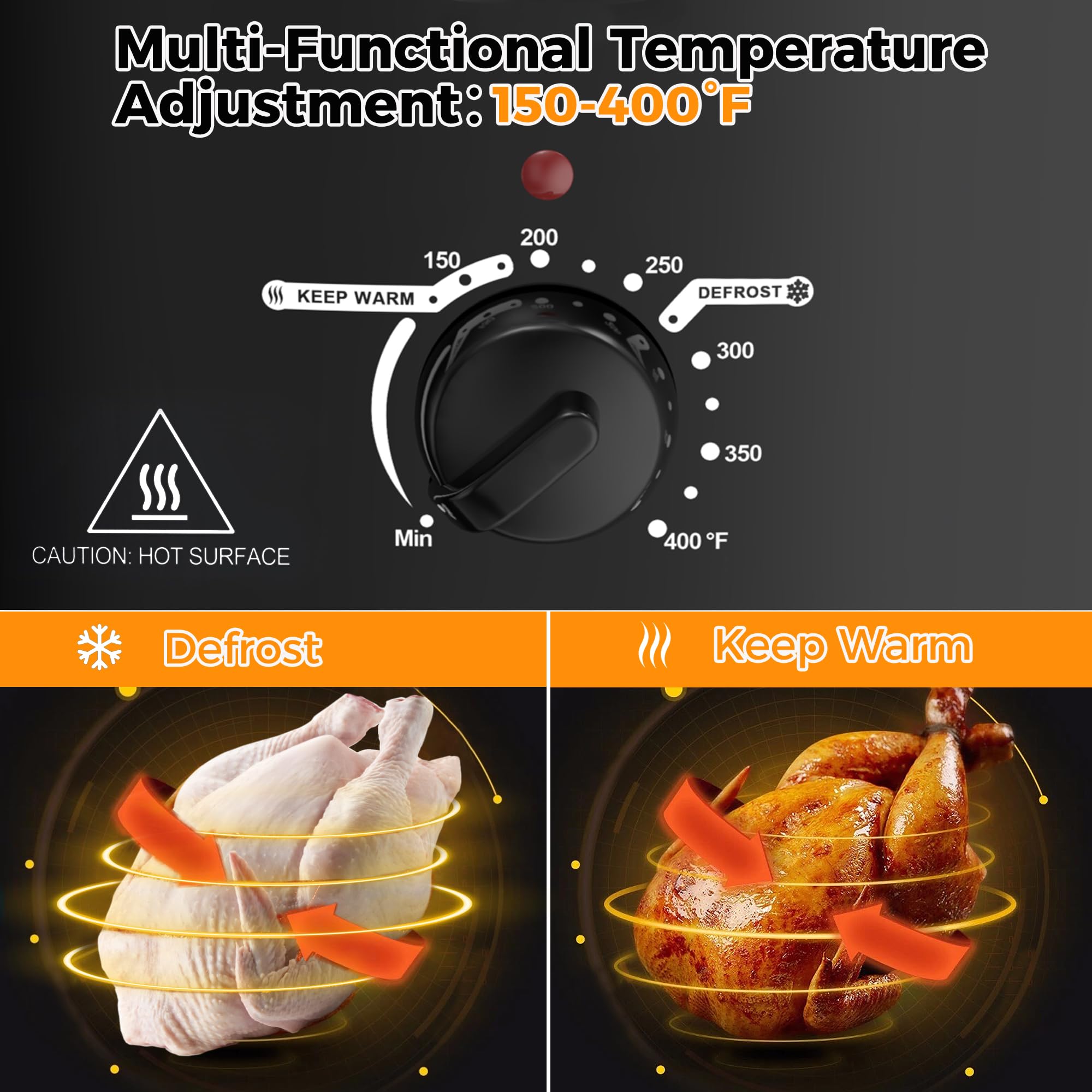 8 Quart Stainless Steel Roaster Oven with Self-Basting Lid, Removable Roasting Rack, Turkey Defrost & Warm Function, Adjustable Temperature for Slow Cooking, Black - Perfect for Holiday Dinners, Family Gatherings & Large Meal Prep