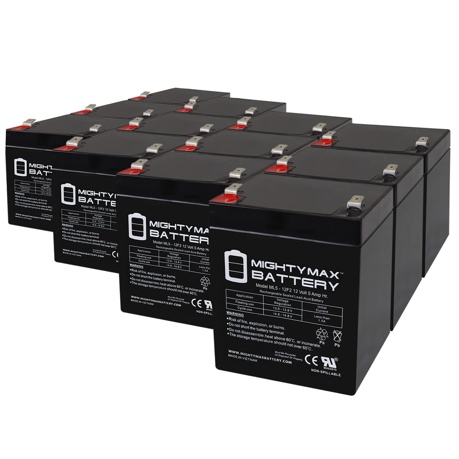 Mighty Max 12V 5Ah F2 SLA Replacement Battery - 12 Pack for Presidential Sound Lectern & AV Equipment | Long-Lasting Power for Public Speaking Systems, Conference Podiums & Professional Audio Devices