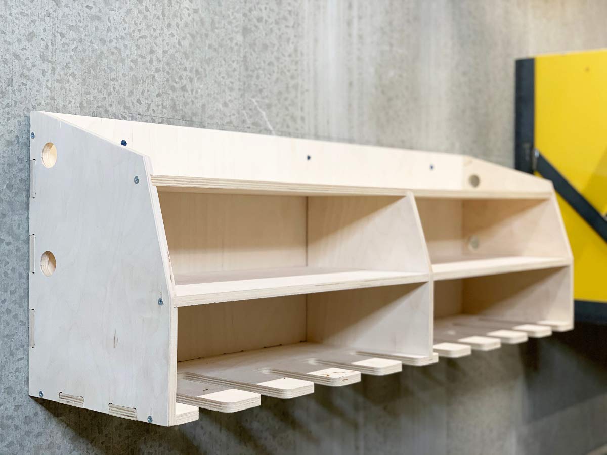 10-Slot Cordless Drill Tool Holder Organizer - Birch Plywood Storage Rack & Wall Mount Shelf for Workshop, Garage, and DIY Projects