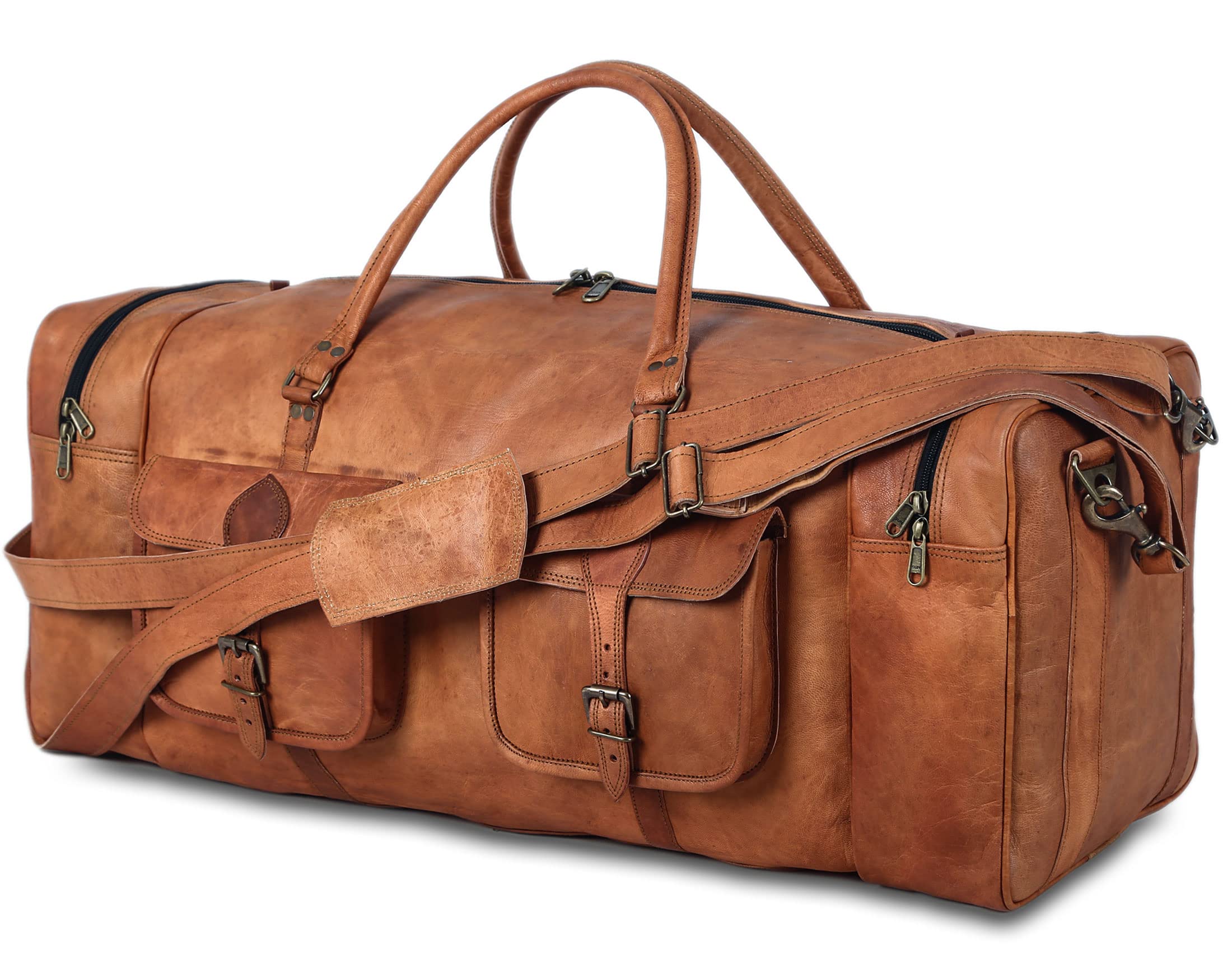 32 Inch Large Duffel Bag for Men - Premium Leather Travel Holdall, Gym & Sports Weekender Overnight Bag - Perfect for Travel, Gym, Sports & Weekend Getaways