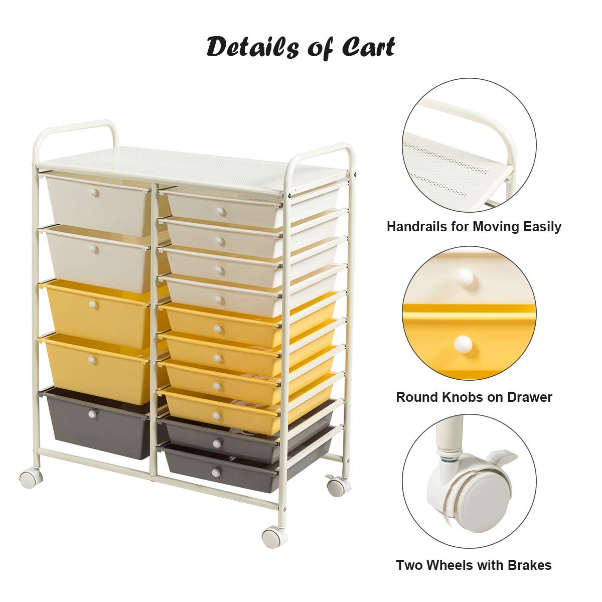 Byroce 15-Drawer Rolling Storage Cart - Mobile Organizer for Art Supplies, School Tools & Office Paper - Yellow Multipurpose Rolling Utility Cart for Classroom, Craft Room & Home Office Organization | Perfect for Teachers, Artists & Remote Workers