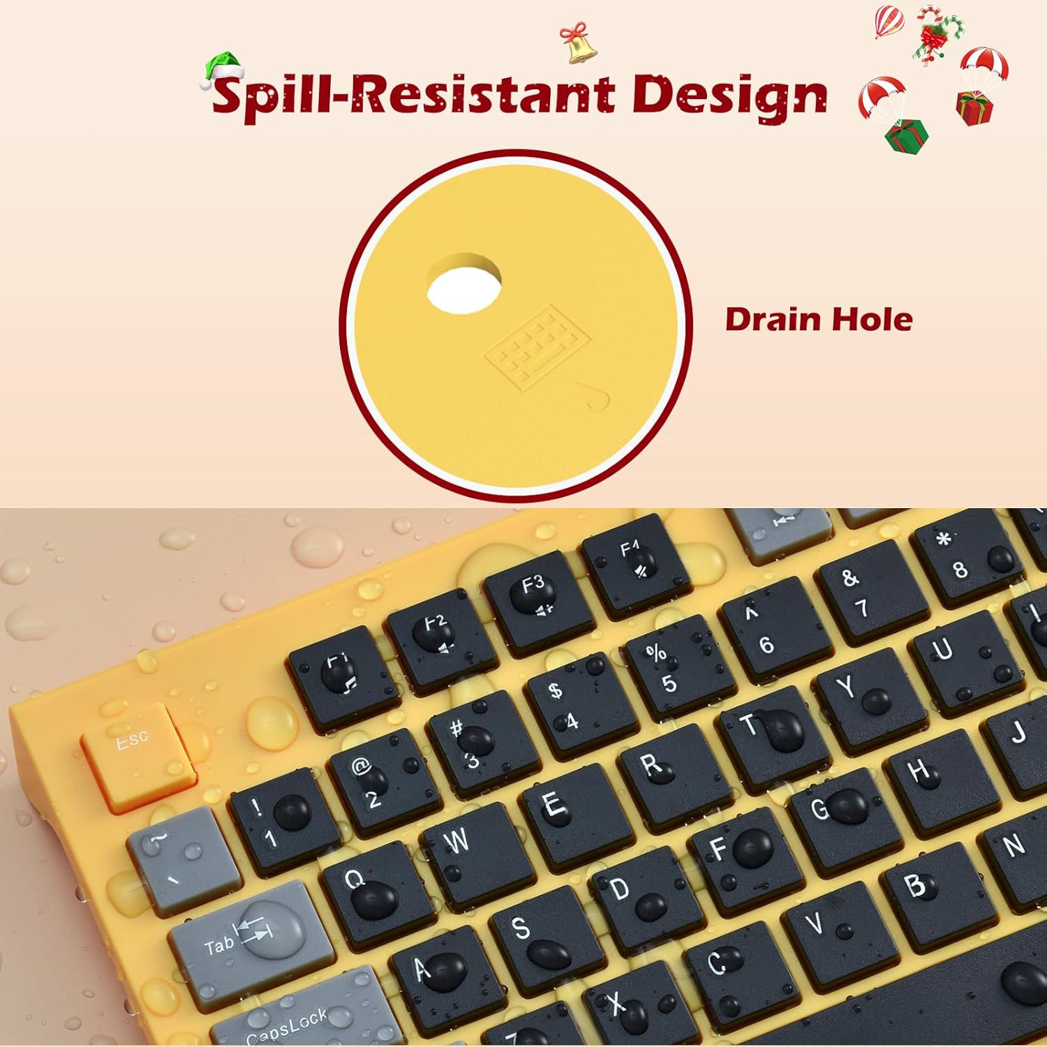 USB Wired Computer Keyboard with Low Profile Chiclet Keys - Full Size Mechanical Keyboard with Number Pad, Spill Resistant & Anti-Wear Letters (Yellow) - Perfect for Office, Gaming & Home Use