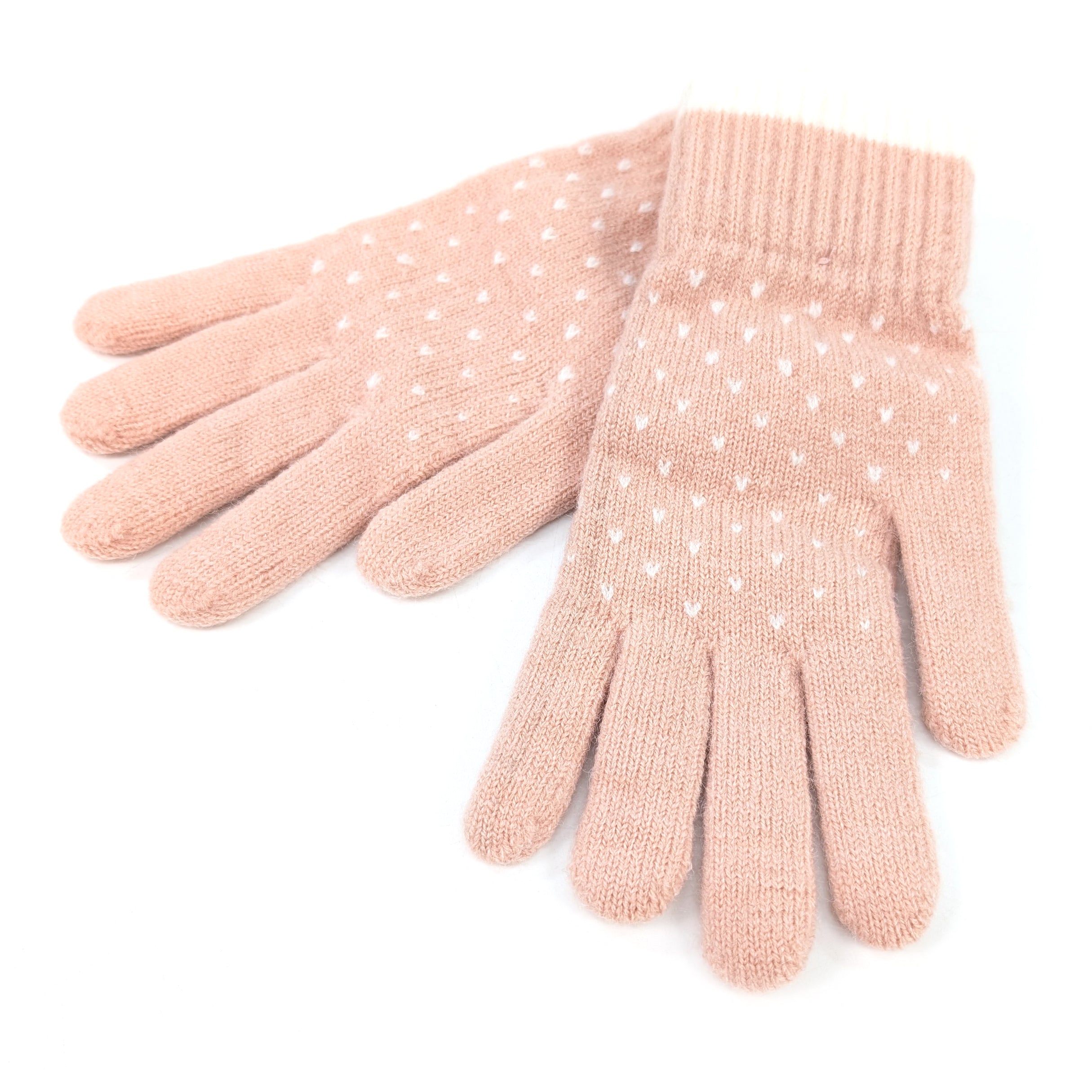 Tiny Hearts Gloves for Women - Soft Pink Knit Winter Gloves | Warm & Stylish Handwear for Cold Weather, Outdoor Activities & Fashion Accessories