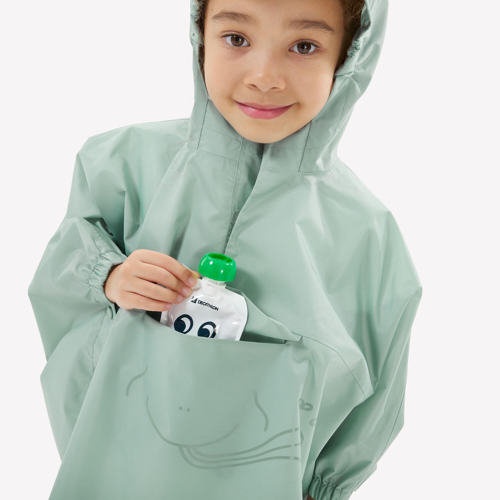 Quechua MH100 Kids Rain Poncho Waterproof Lightweight Hooded Jacket for Boys & Girls Ages 2-6 - Perfect for Outdoor Play, Hiking & Rainy Day Adventures