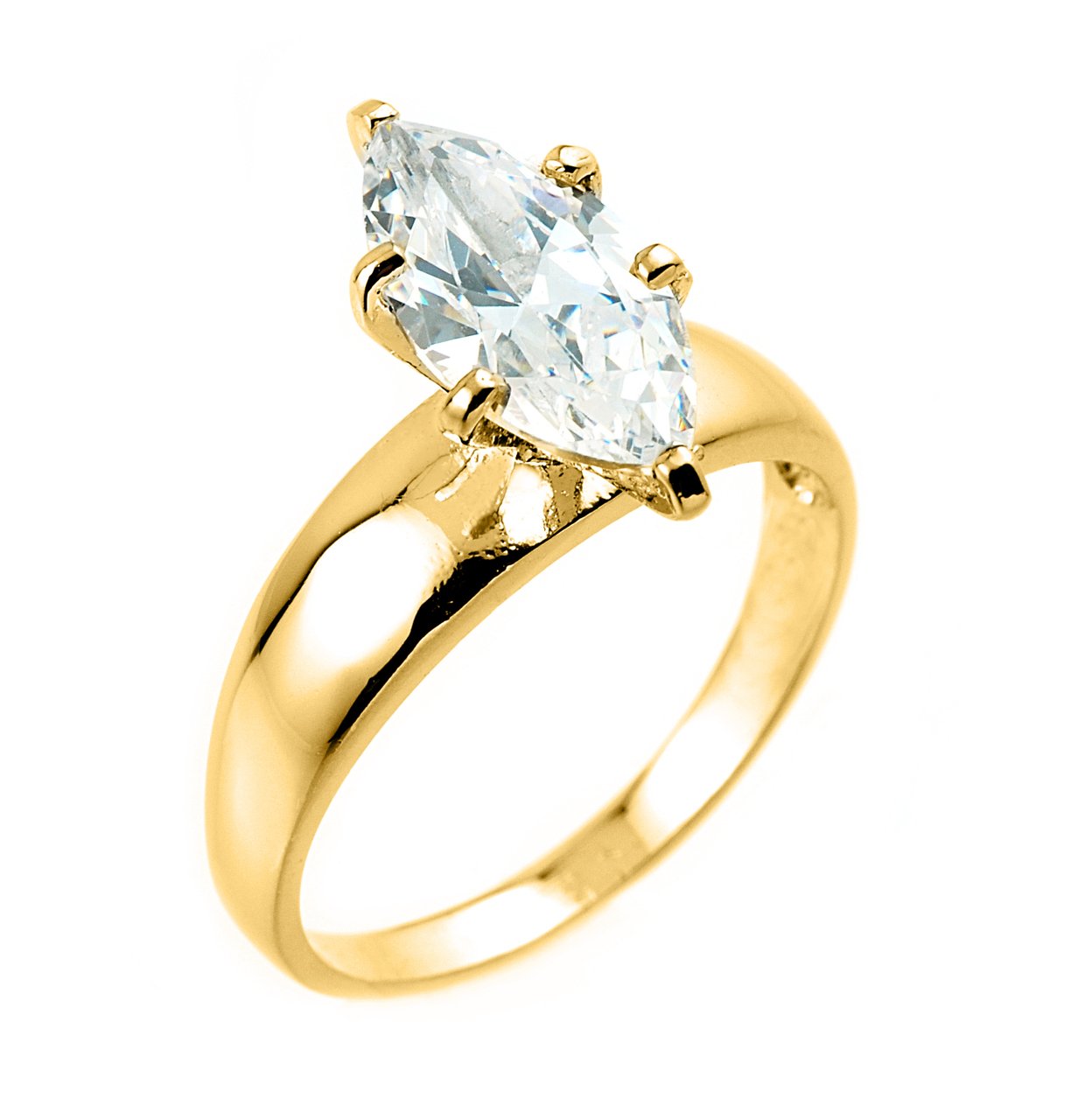 10K Yellow Gold CZ Marquise Solitaire Engagement Ring - Elegant Six-Prong Setting for Proposals & Anniversaries