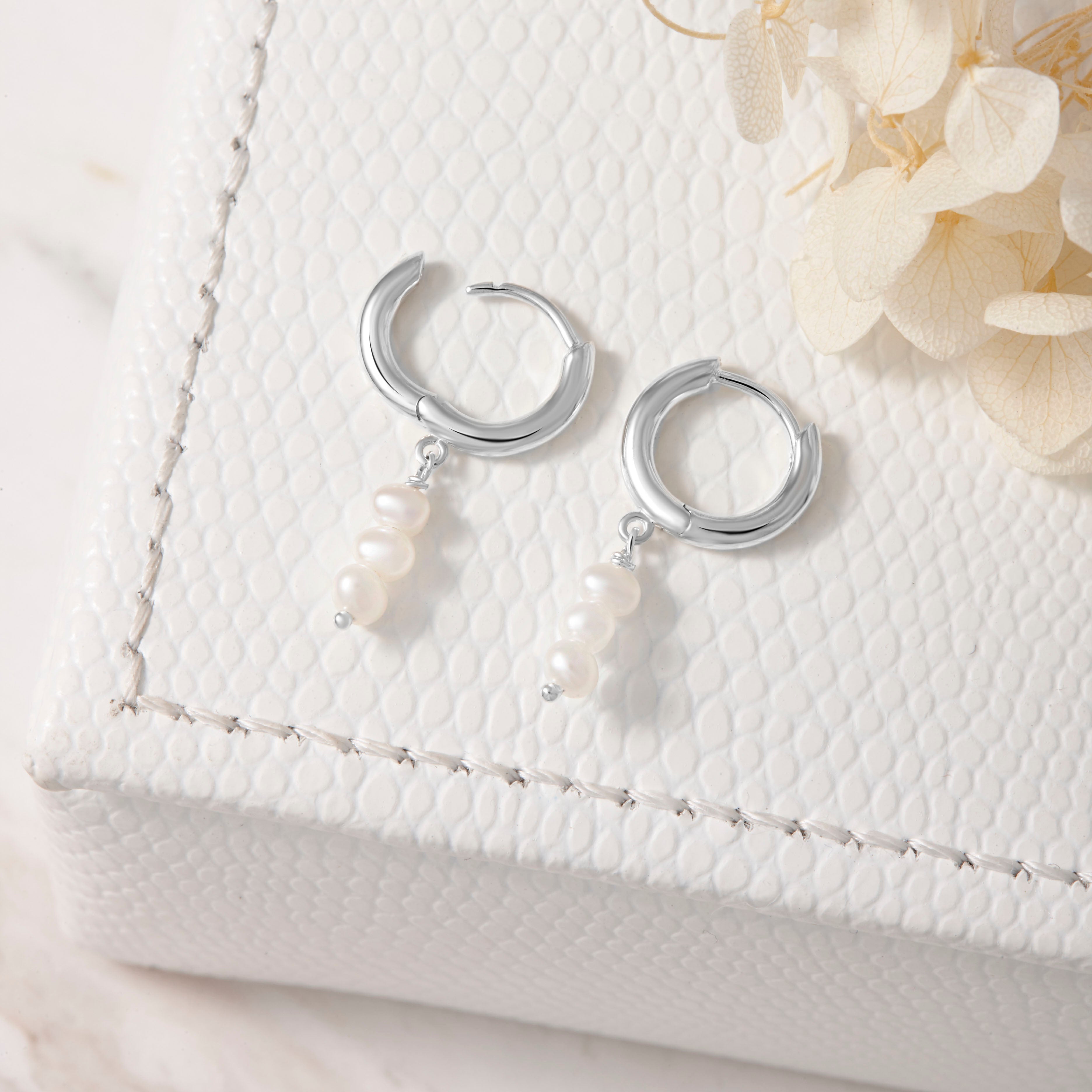 Triple Drop Pearl Huggie Earrings for Women - Elegant Gold Hoop Earrings for Everyday Wear, Parties & Special Occasions