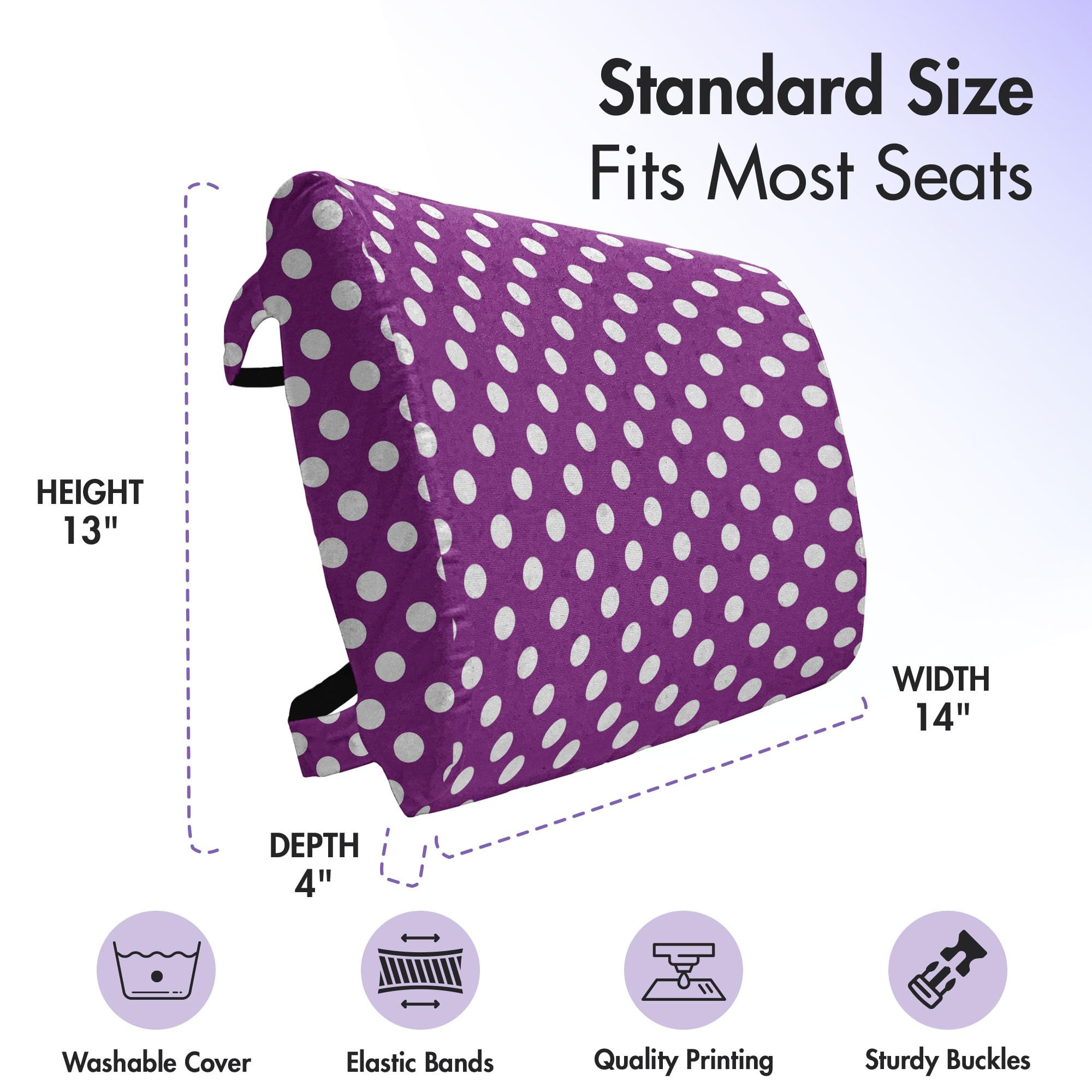 Ambesonne Purple Lumbar Support Pillow with White Polka Dots - High Density Foam Back Cushion for Office Chair & Car Seat (14