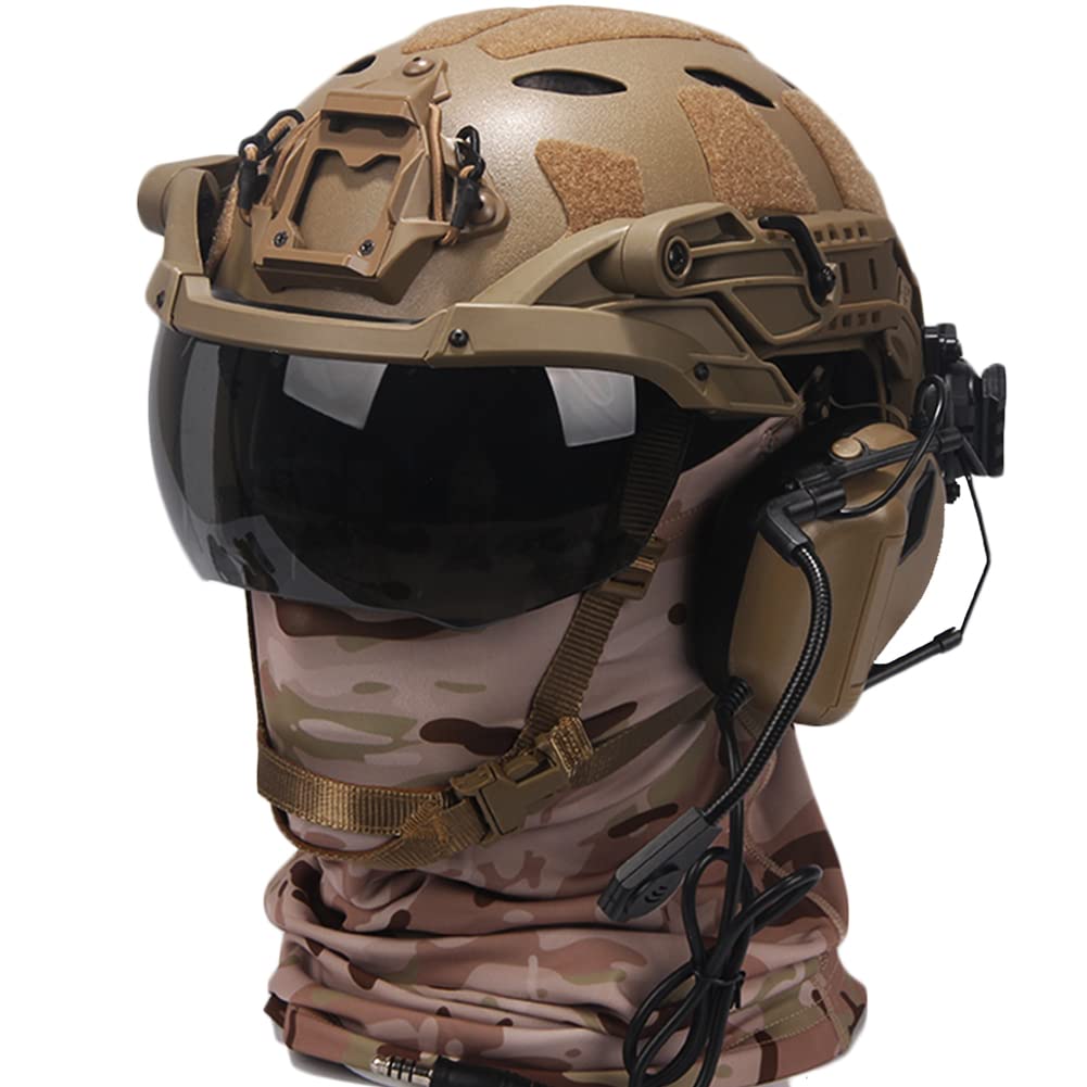 Tactical Fast Helmet Set with Visor, Noise Canceling Headset, Signal Light, Balaclava & Aluminum NVG Shroud - for Airsoft, Paintball, BB Gun & Outdoor Hunting - Perfect for Military Simulation, Tactical Training & Survival Games