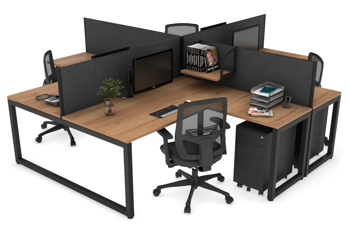 Quadro Loop Legs 4-Person Corner Workstation Desk - 1600L x 1800W with Cable Management Scallop | Office Furniture for Collaborative Workspaces & Team Meetings