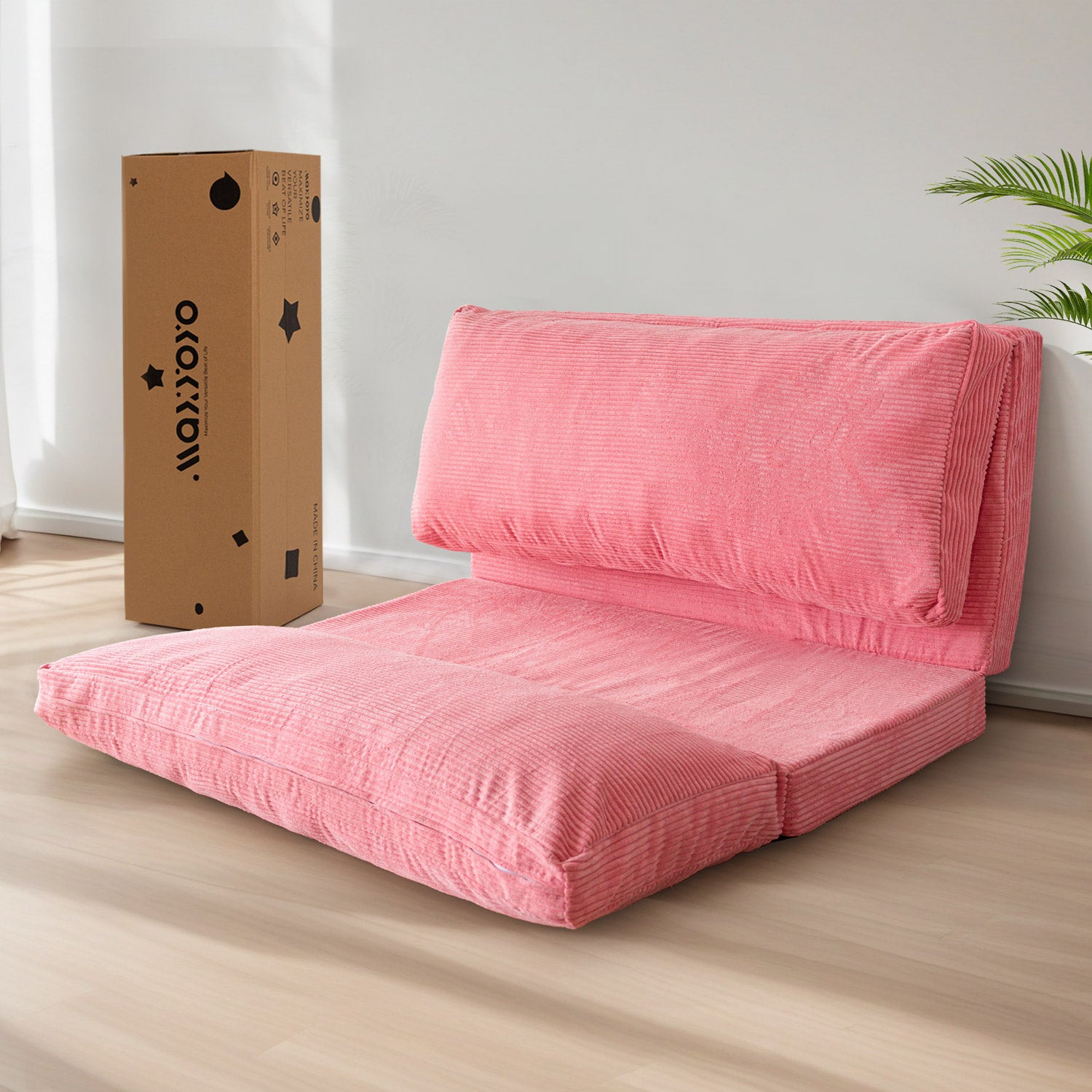 MAXYOYO Corduroy Bean Bag Sofa Bed - 4-Folding Floor Lounger in Pink | Comfortable Convertible Chair for Living Room, Bedroom & Dorm | Perfect for Relaxing, Gaming & Movie Nights