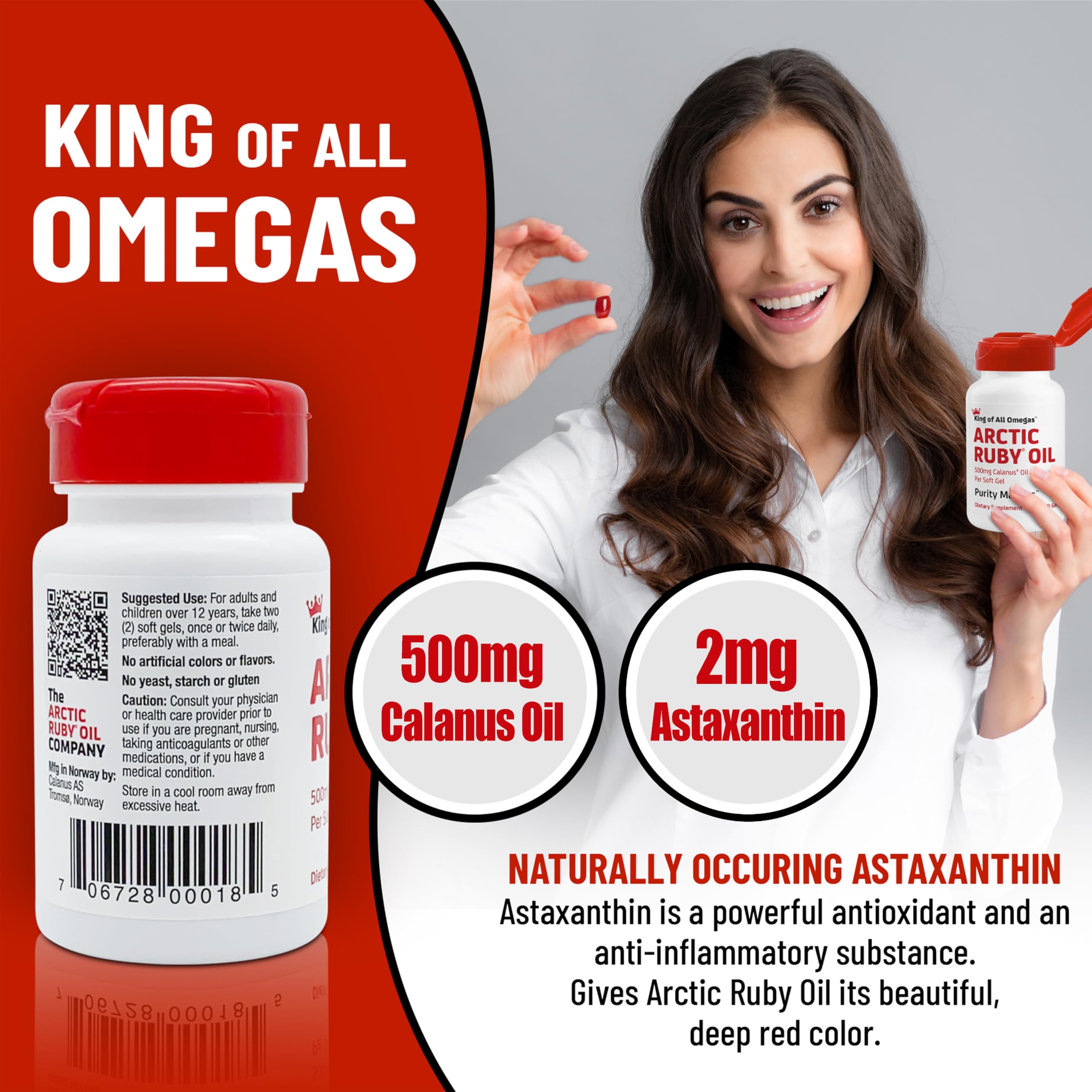 Premium Arctic Ruby Oil Omega-3 Supplement with 2mg Astaxanthin - Rich in Essential Fatty Acids & Antioxidants - Supports Heart, Brain, Eye, Skin, Joint & Immune Health - 60 Softgels (1 Pack) - Ideal for Daily Wellness & Active Lifestyle