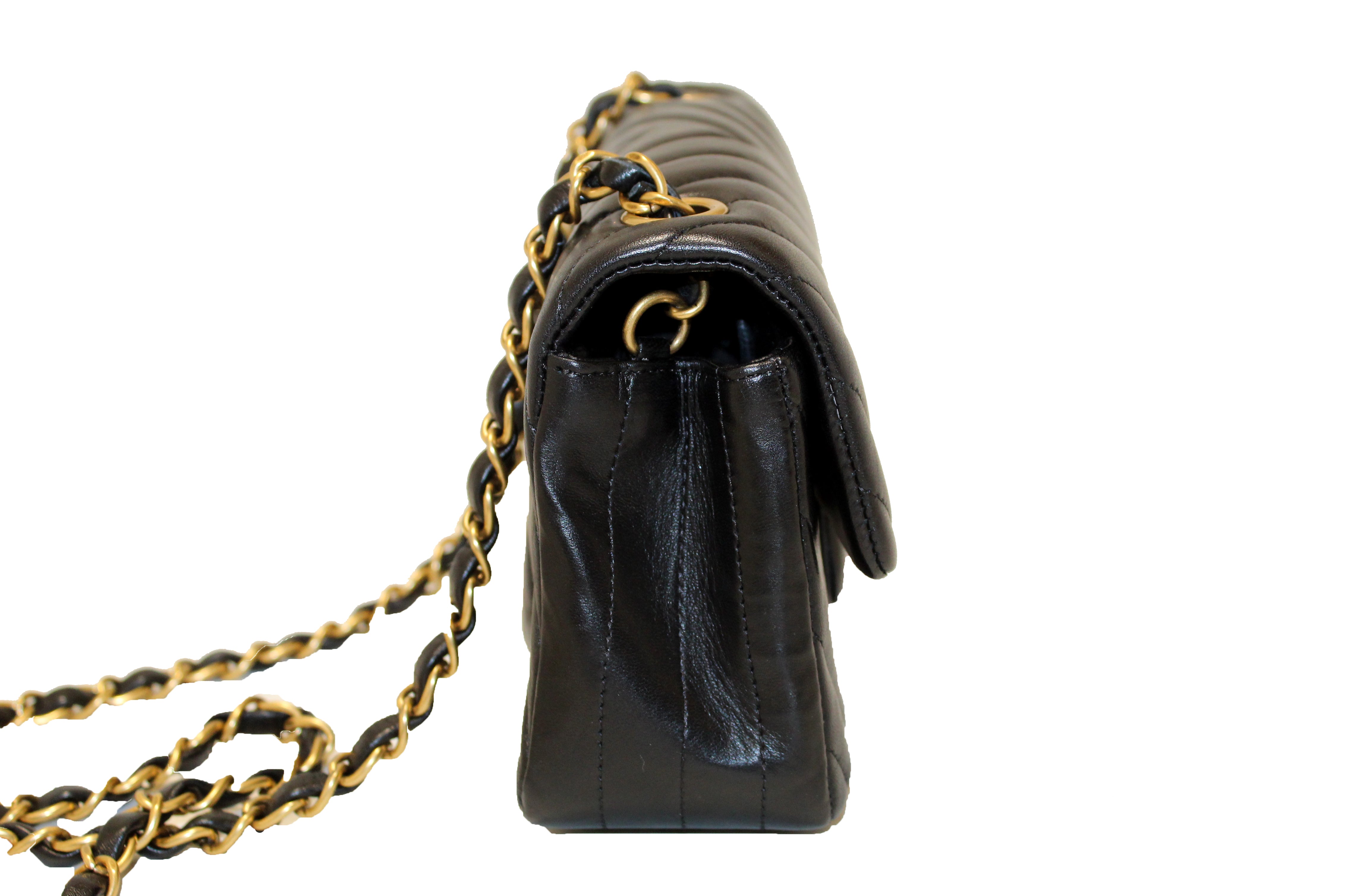 Authentic Chanel Black Chevron Lambskin Leather Classic Mini Rectangle Flap Crossbody Bag - Luxury Designer Handbag for Women, Perfect for Parties, Dates & Everyday Use