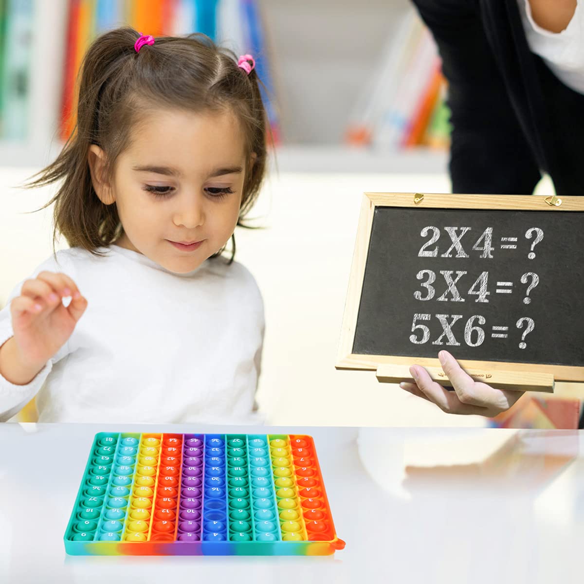 **Kingmall Rainbow Square Fidget Toy - 9x9 Multiplication Games, 100 Bubbles Stress Relief Pop for Kids & Teachers - Includes 1-9 Times Tables - Perfect for Math Learning & Classroom Activities**