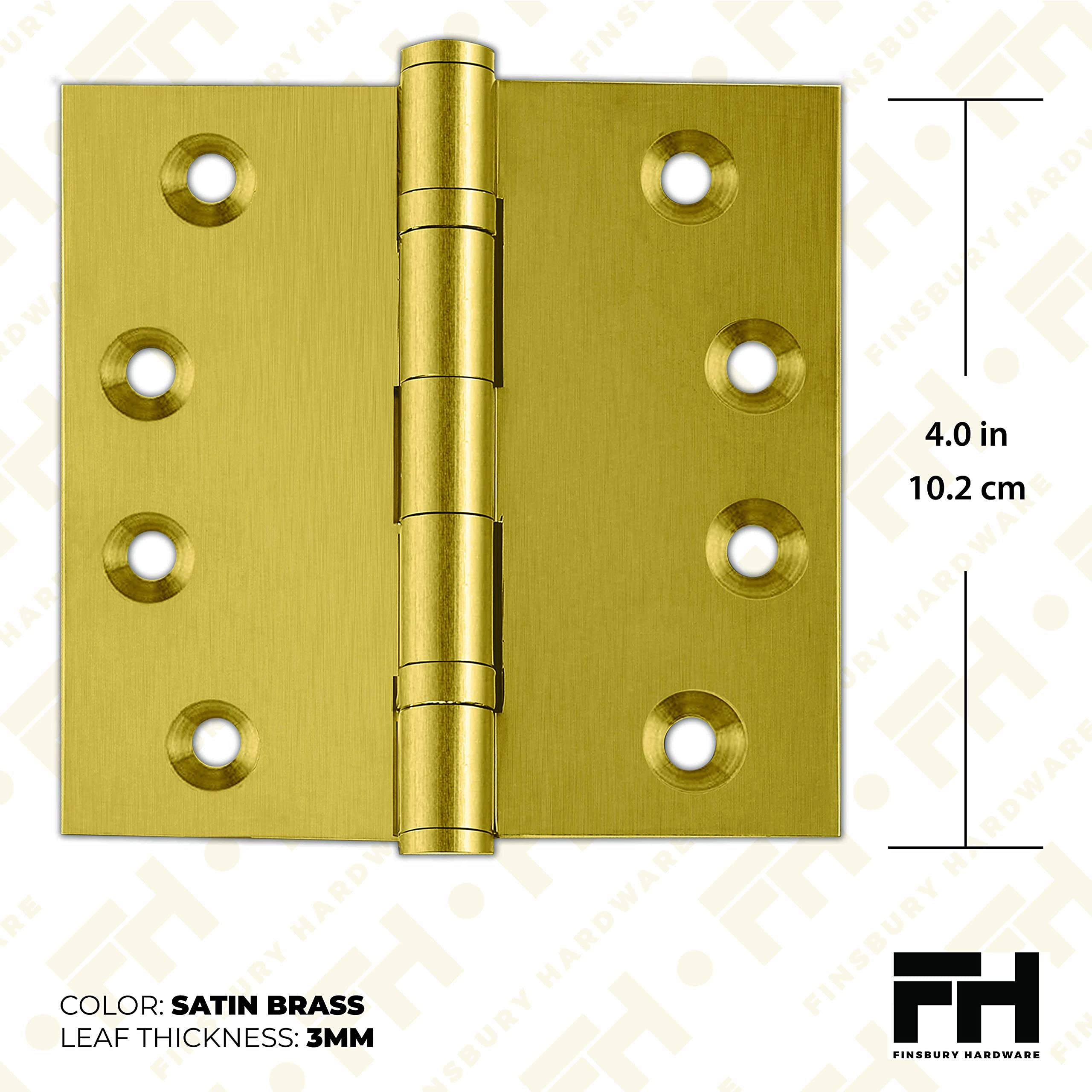 Heavy Duty 4x4 Inch Matte Brass Door Hinges with Ball Bearing - Set of 12 Solid Brass Hinges with Decorative Screw-on Tips (Satin Brass Finish) - Perfect for Cabinet Doors, Furniture, and Home Improvement Projects