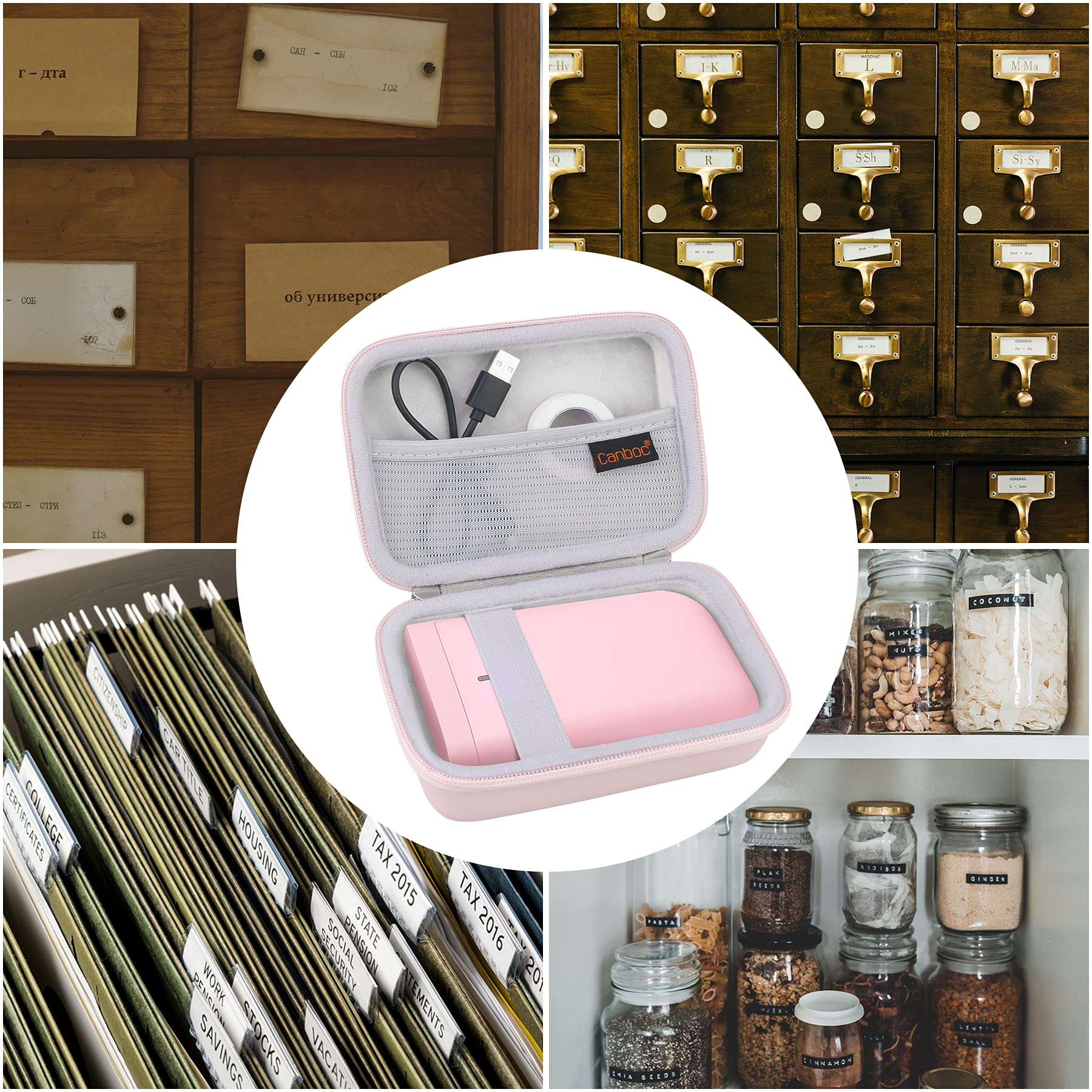 NIIMBOT D11 Hard Carrying Case with Mesh Bag - Portable Protective Storage for Bluetooth Label Printer, Label Tapes & Accessories (Pink) - Ideal for Office, Retail & Home Organization