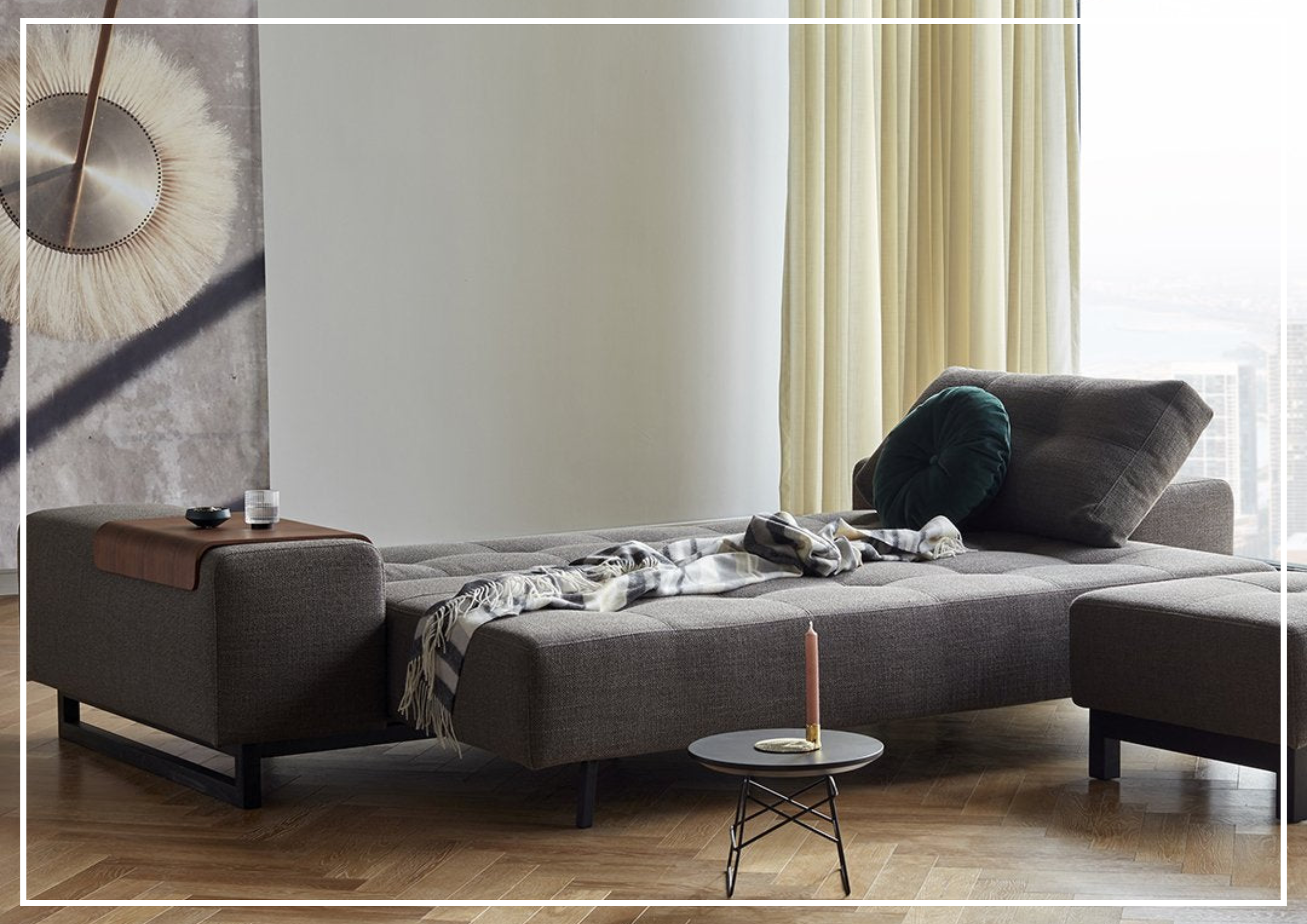 Innovation Living Grand DEL 2-Seater Fabric Sleeper Sofa with Ottoman - Convertible Bed & Lounge Chair for Small Spaces, Guest Rooms & Apartments