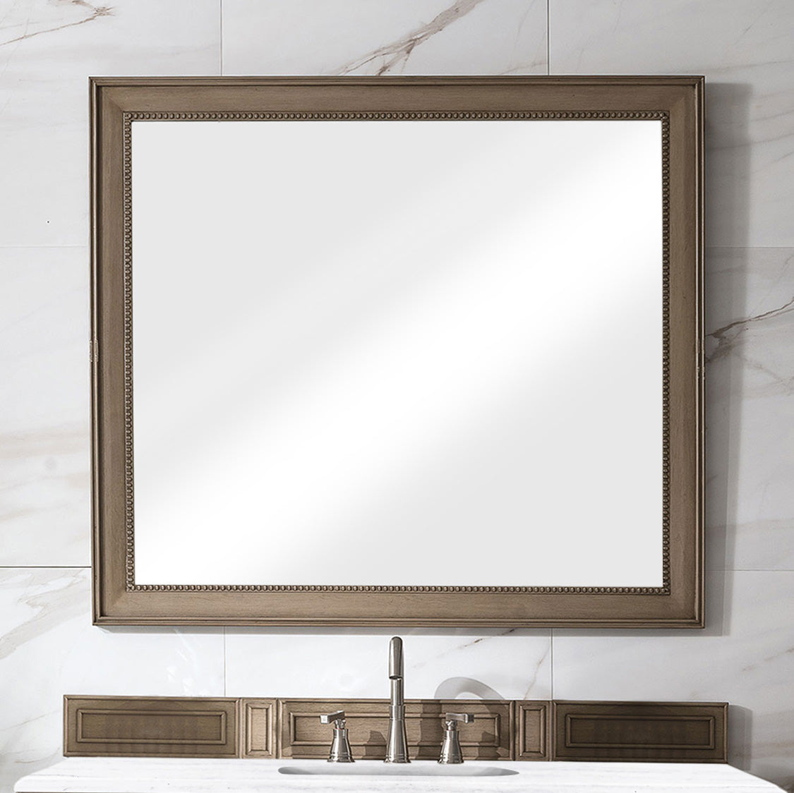 Bristol 44 Inch Rectangular Wall Mirror - White Washed Walnut Finish - Perfect for Living Room, Bedroom, or Entryway Decor