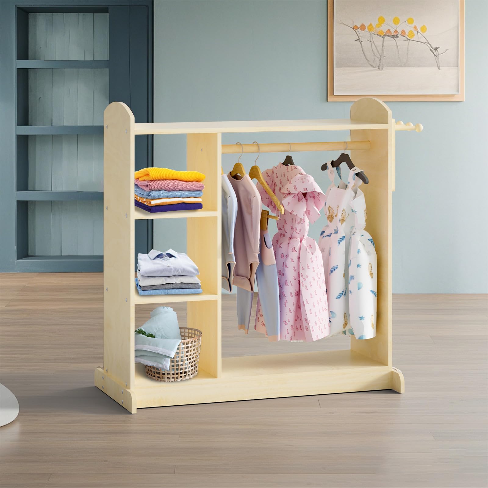 Kids Dress Up Storage Organizer - Hanging Armoire Closet with 3 Hooks for Toddler Costumes | Costume Wardrobe for Girls & Boys | Perfect for Bedroom, Playroom & Dress-Up Corner