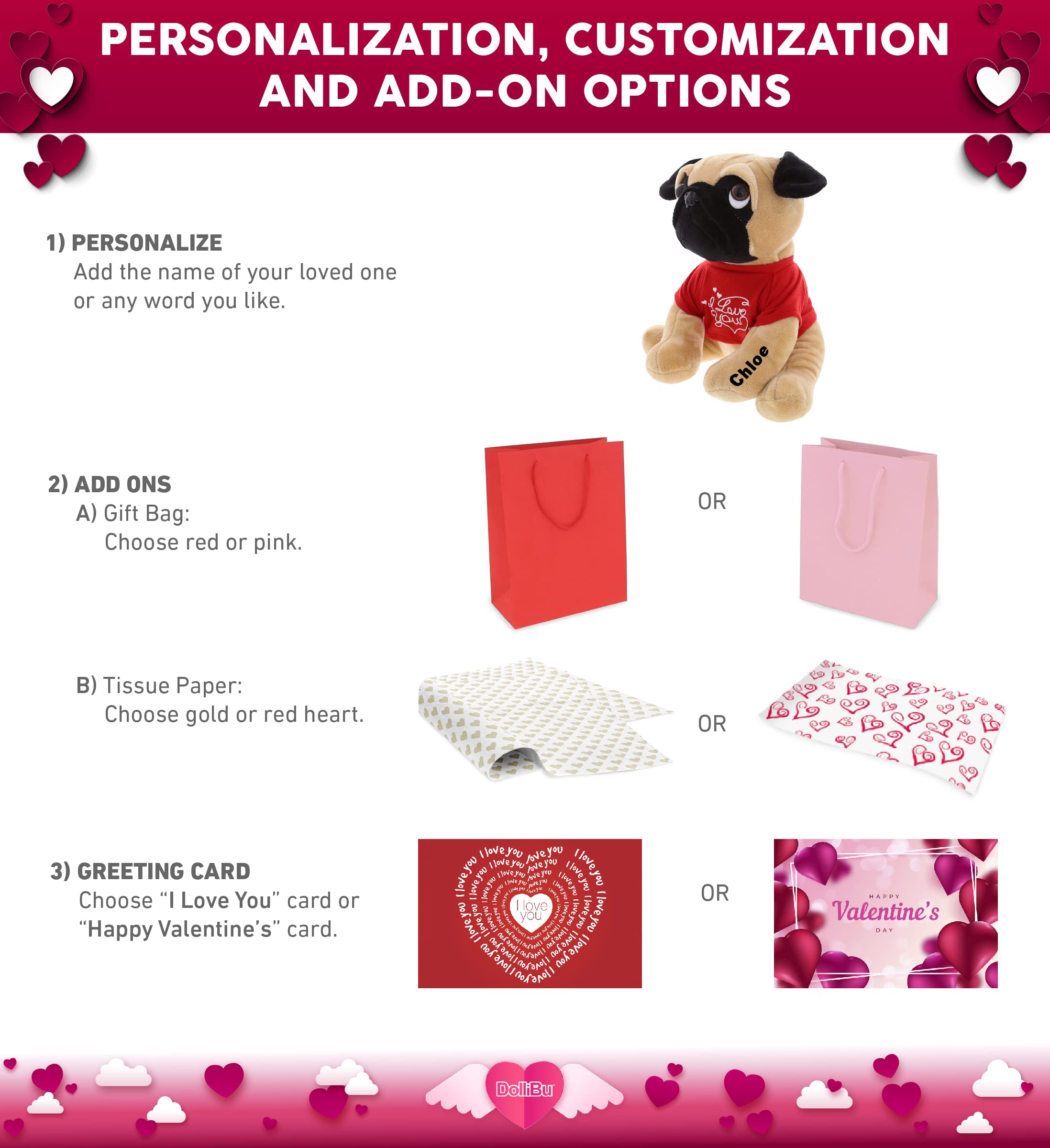 Personalized I Love You Plush Pug Dog Stuffed Animal - 10 Inch Valentine's Day Gift with Red Shirt & Name Customization for Her/Him | Perfect for Anniversaries, Birthdays & Romantic Dates | Cute Home Decor & Surprise Gift Idea