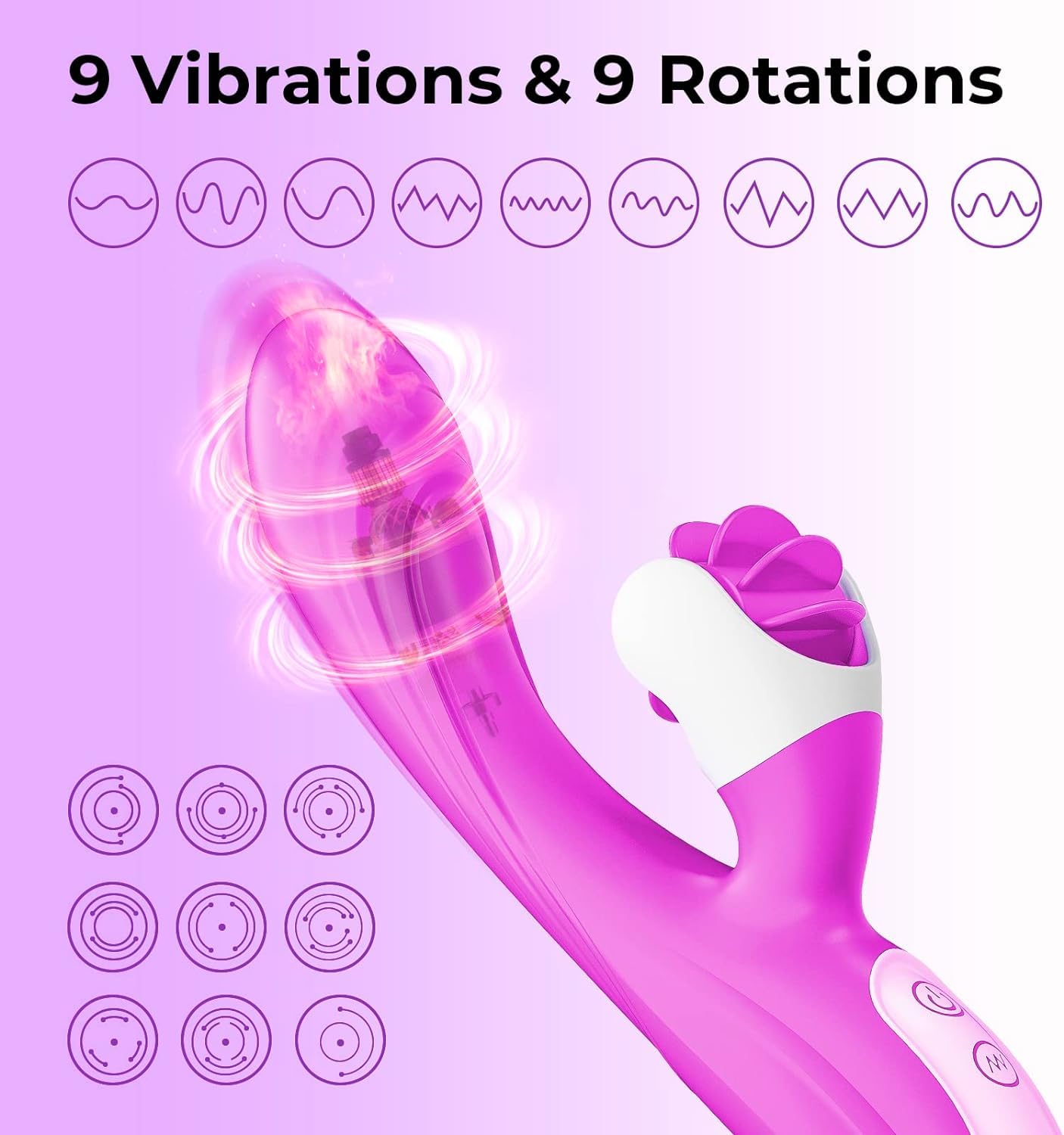 2-in-1 Rabbit Vibrator for Women - 9 Rotation & 9 Vibration Modes, G-Spot Stimulator with Rotating Tongue - Body-Safe Silicone, Waterproof Adult Toy for Solo Play & Couples (Medium Size) - Perfect for Intimate Moments, Bedroom Fun & Sensual Exploration