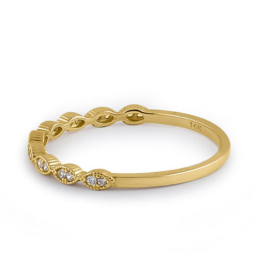 14K Solid Yellow Gold Thin Half Eternity CZ Ring for Women - Cubic Zirconia Wedding Band, Anniversary Gift, Bridal Jewelry for Everyday Wear & Special Occasions