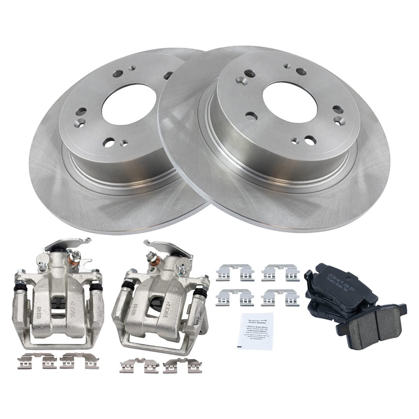 TRQ Rear Brake Calipers with Ceramic Pads & Rotors Kit - Compatible with 2013-2017 Honda Accord - Smooth Braking Performance for City Driving & Highway Commutes