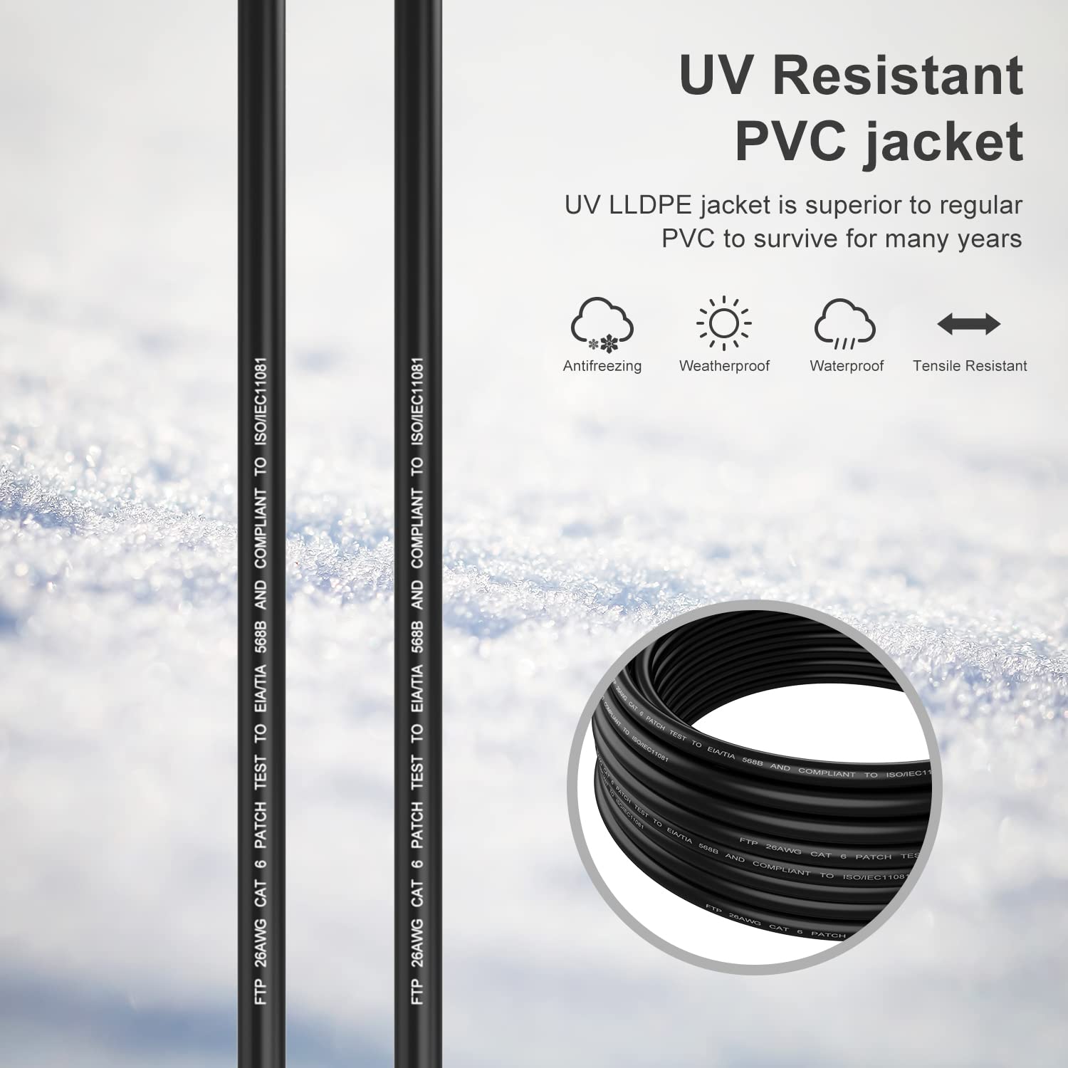Abireiv Cat6 Outdoor Ethernet Cable 400ft - Shielded, UV Resistant, Waterproof, Direct Burial Network Cable for Gaming, Router, LAN, TV - Perfect for Outdoor Networking, Home Theater Setup & Long-Distance Internet Connections