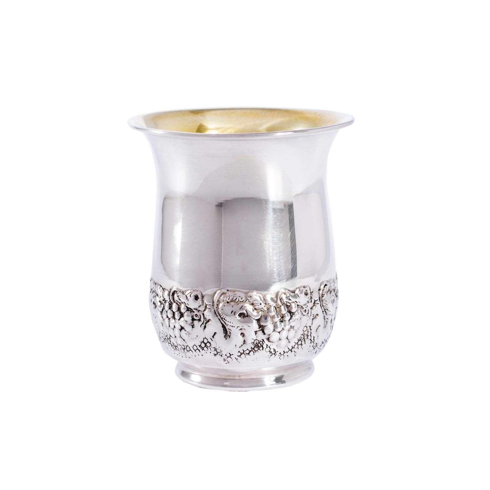Sterling Silver Kiddush Cup with Grape Decorations - Elegant Curved Wine Goblet for Shabbat, Jewish Holidays & Weddings - Perfect Judaica Gift for Religious Ceremonies & Special Occasions