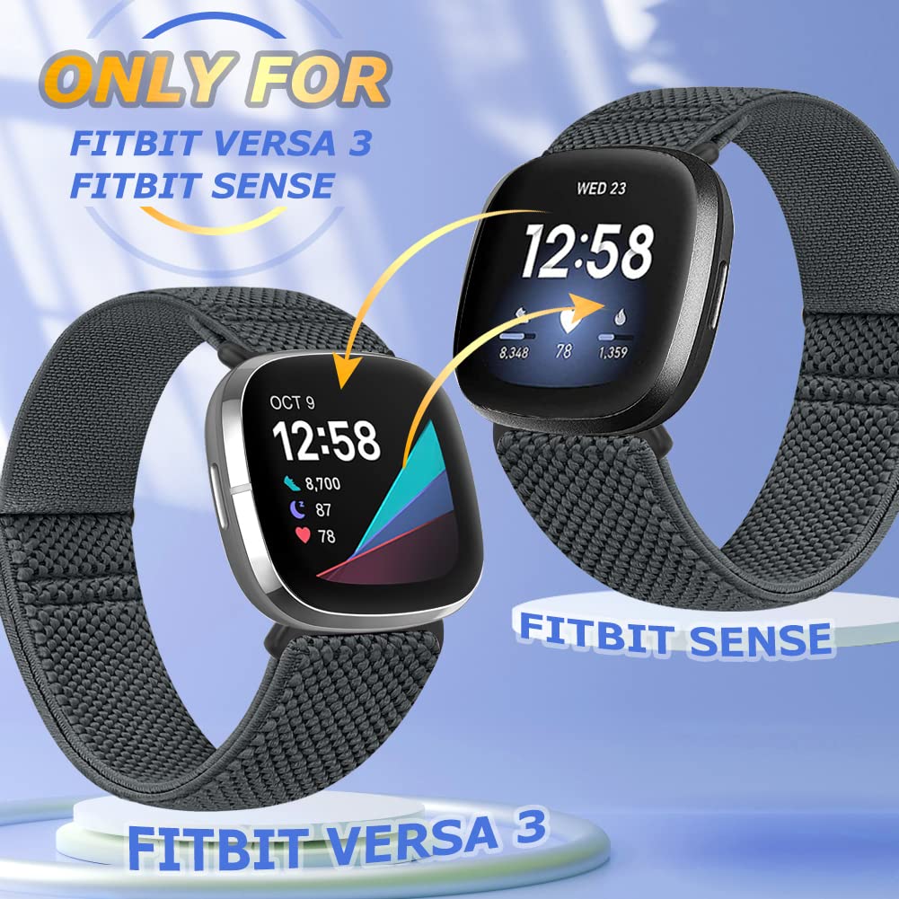 Tiptops 10 Pack Elastic Replacement Bands for Fitbit Sense/Versa 3/Versa 4/Sense 2 - Adjustable Stretchy Nylon Solo Loop Sport Strap for Women & Men - Perfect for Workouts, Running & Daily Wear