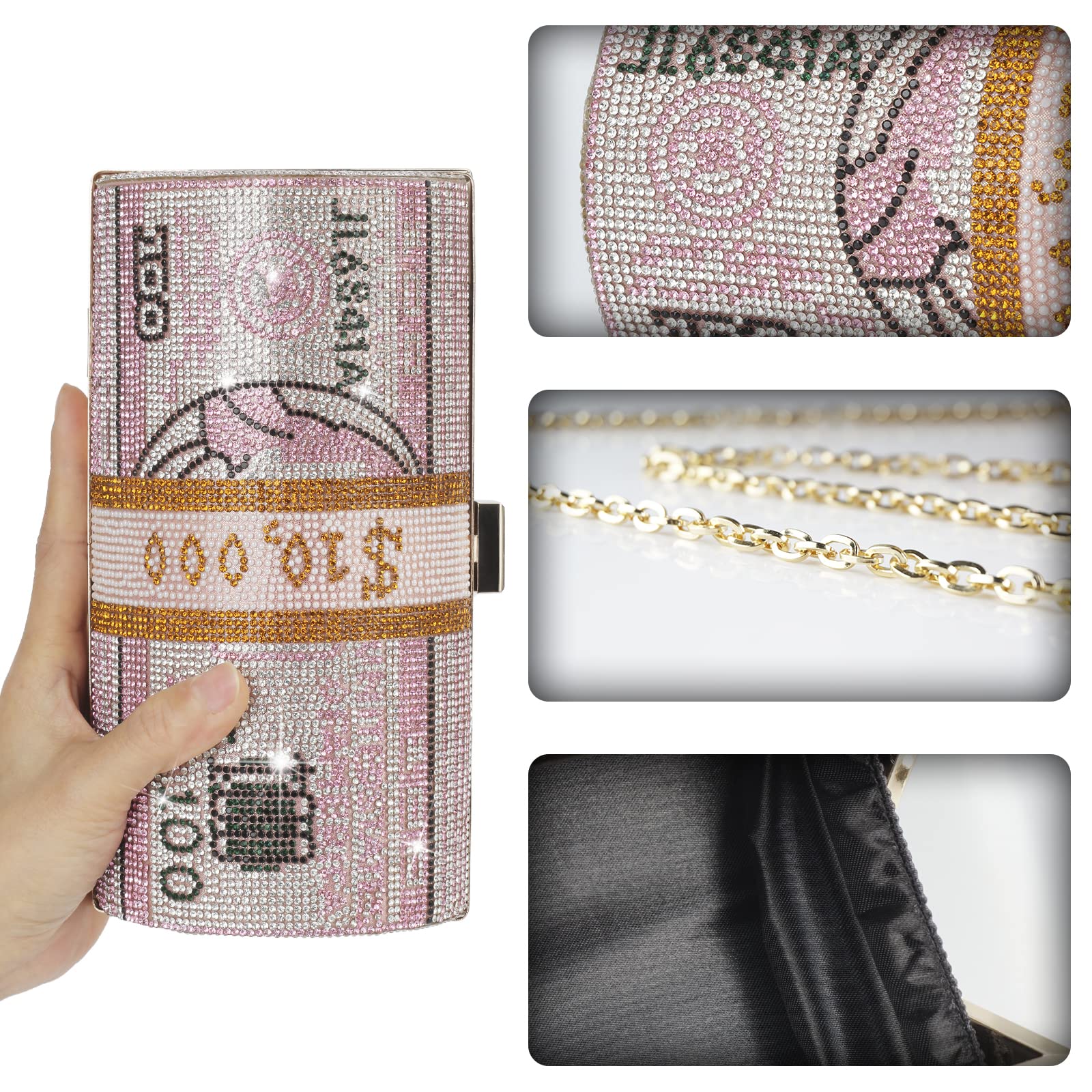 Sparkling Rhinestone Red Money Clutch Purse for Women - Elegant Crystal Wedding Evening Bag with Diamond Bling for Parties, Prom, Gala & Special Occasions