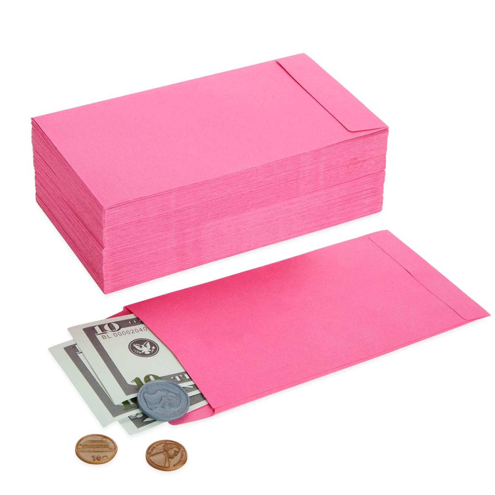 100 Pack Pink Money Envelopes for Cash, Payroll, Savings & Coins - 6.5x3.5 Inch Small Business & Personal Finance Organization - 100 GSM Durable Paper - Perfect for Tipping, Gifts, Budgeting & Money Management