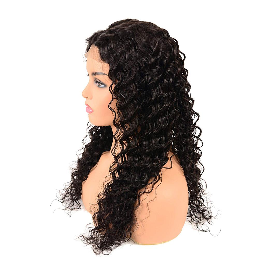 180% Density Deep Wave 4x4 Transparent Lace Front Wig - Natural Black Human Hair for Everyday Wear & Special Occasions
