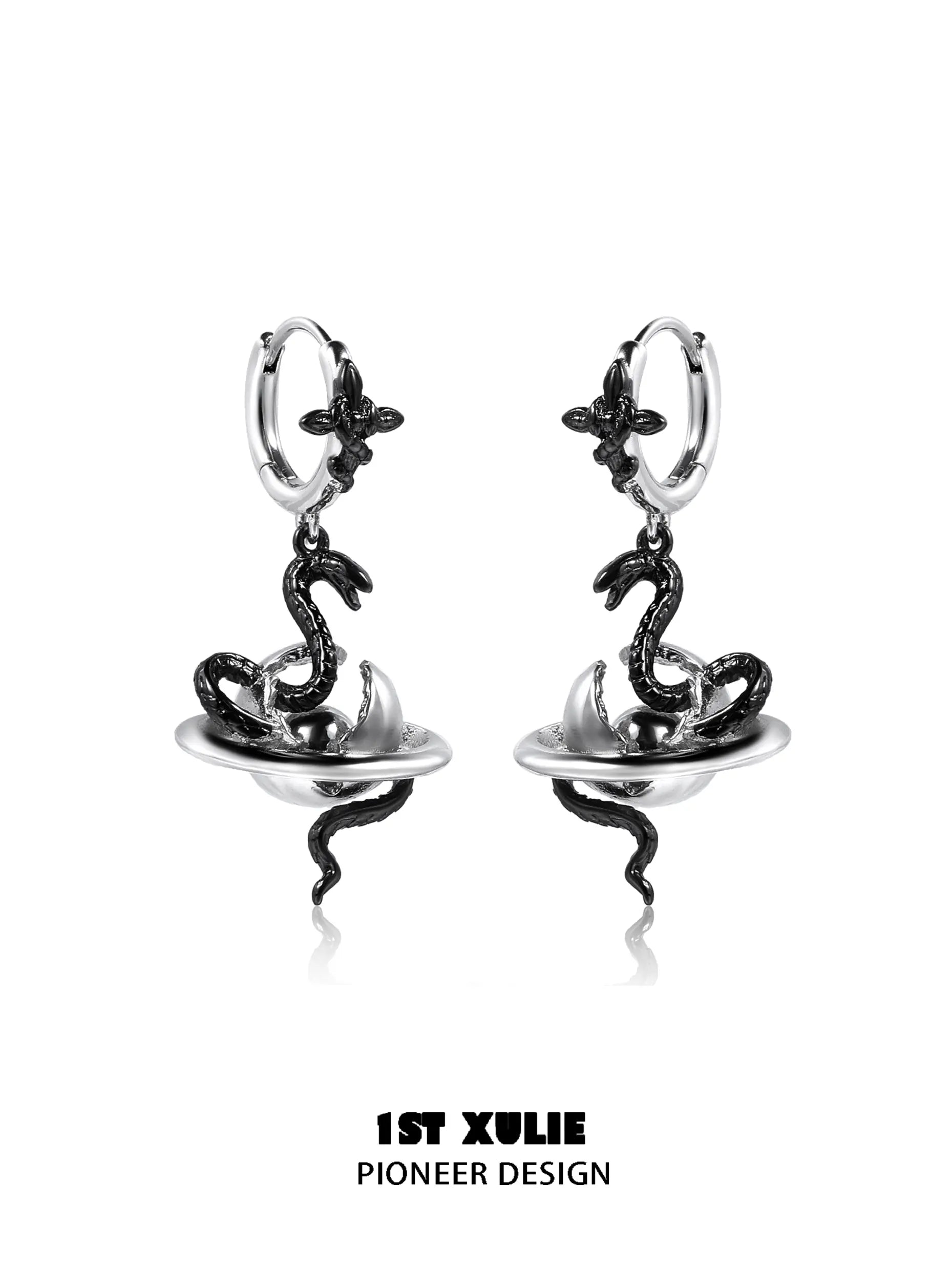 18k Platinum Plated Snake Bite Pendant Earrings - White & Black Gothic Punk Jewelry for Women | Perfect for Concerts, Parties and Alternative Fashion