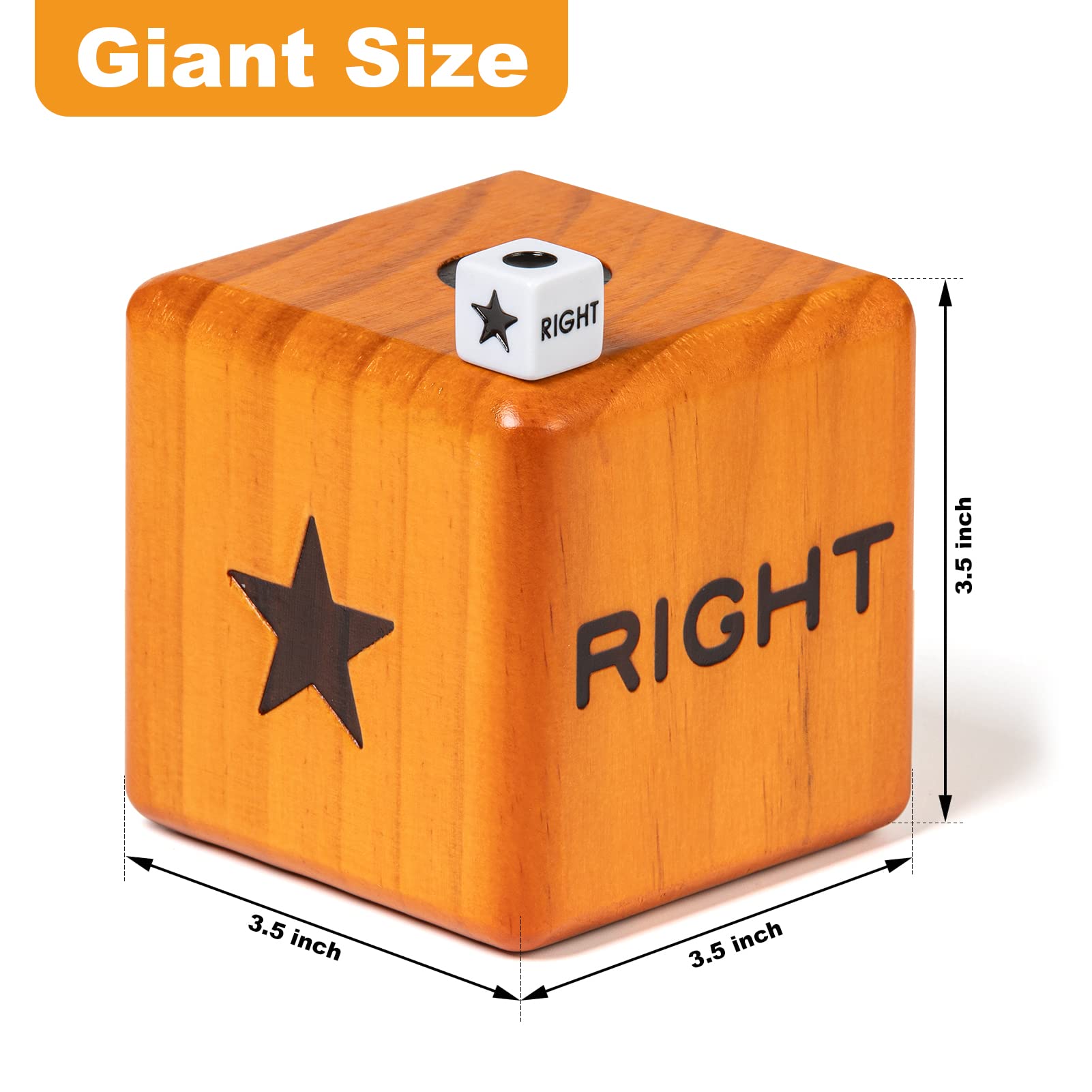 Giant Right Center Left Dice Game Set with 24 Large Chips & Carry Bag - 3.5 Inch Wooden Outdoor Lawn Dice for Family Game Night, Parties, Camping and Backyard Fun