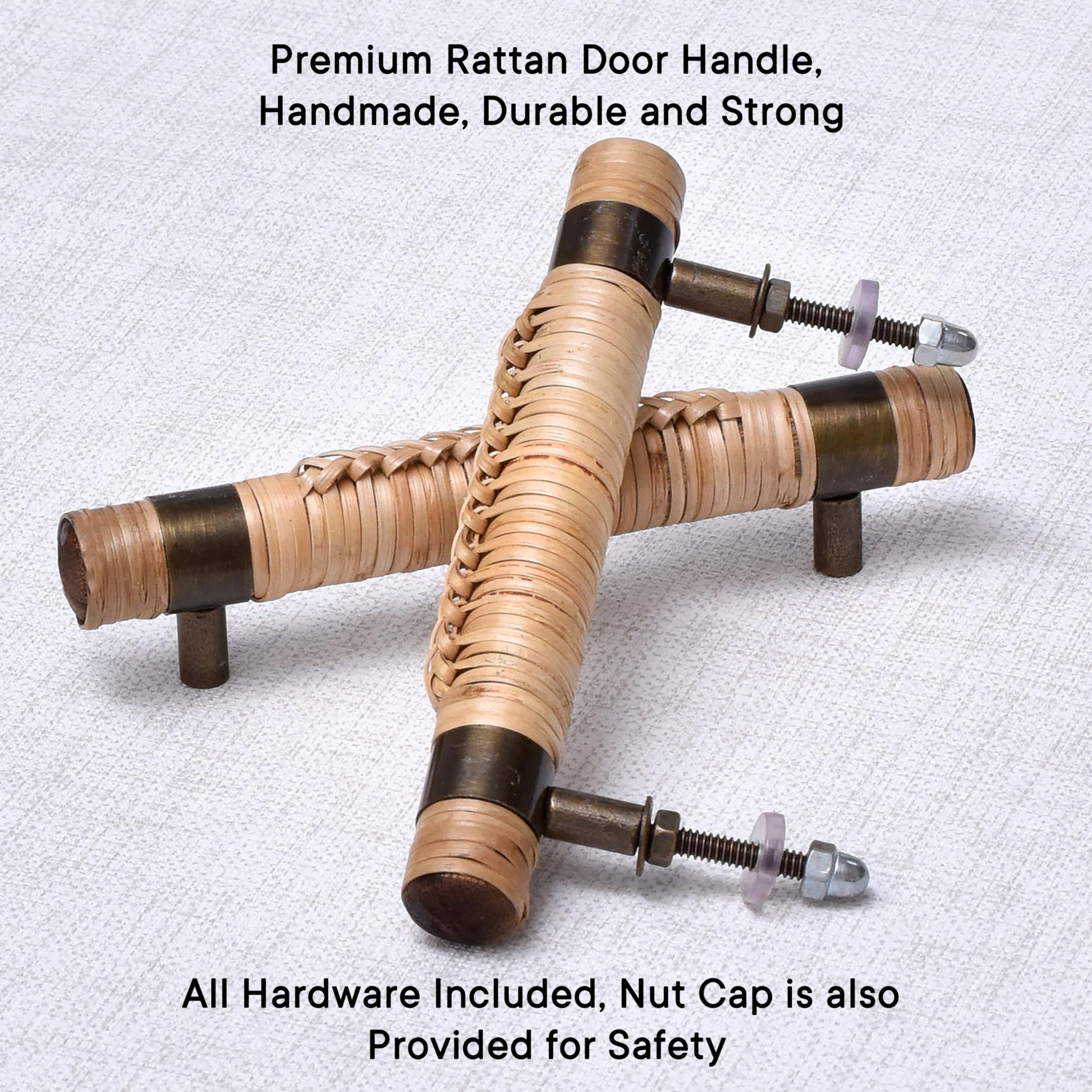 Boho Rattan Drawer Pulls - Wooden Cabinet Handles for Dresser & Door (2-Pack) - Boho Home Decor