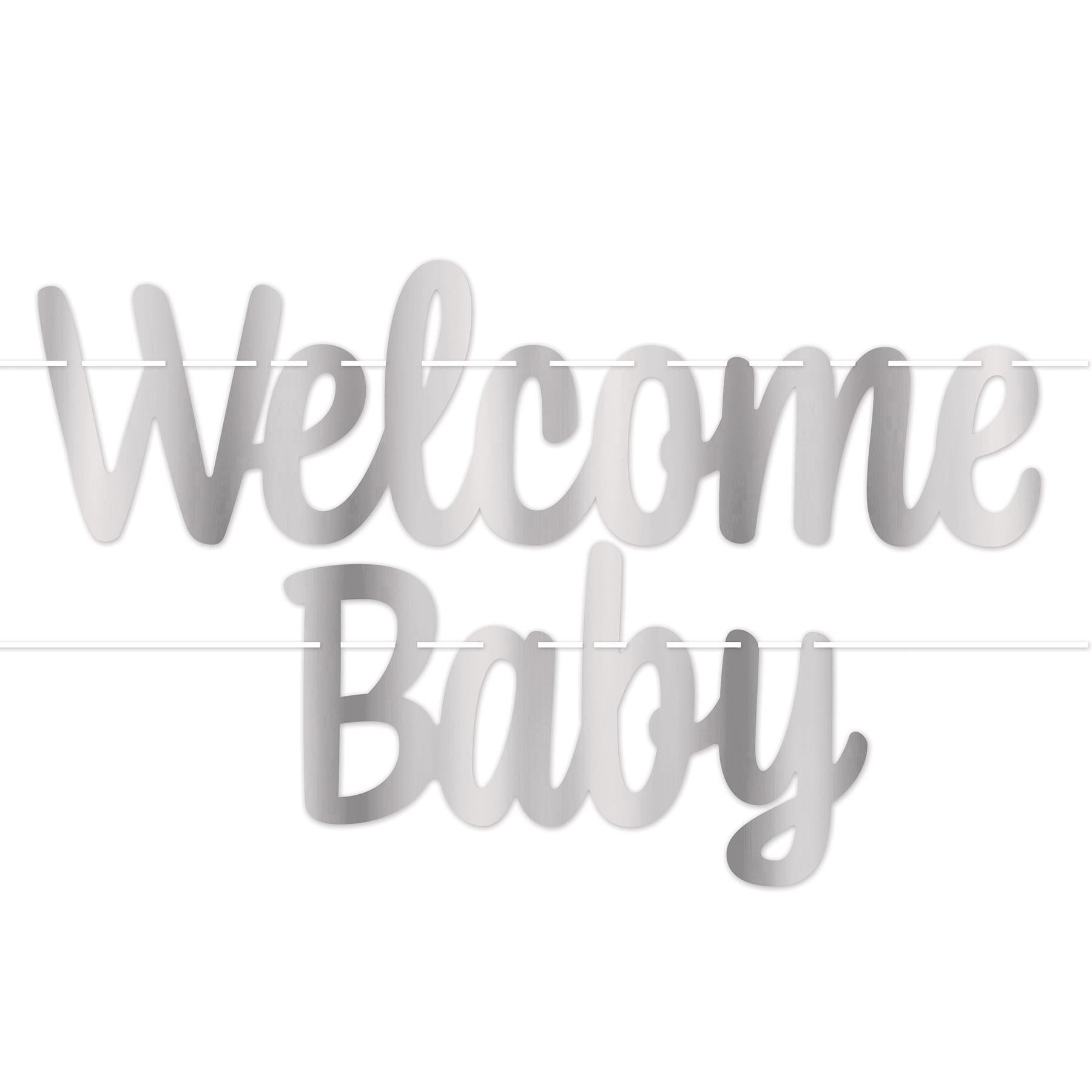 12 Pack Beistle Foil Welcome Baby Streamers - Silver Baby Shower Decorations for Gender Reveal, Newborn Celebration & Nursery Party Decor