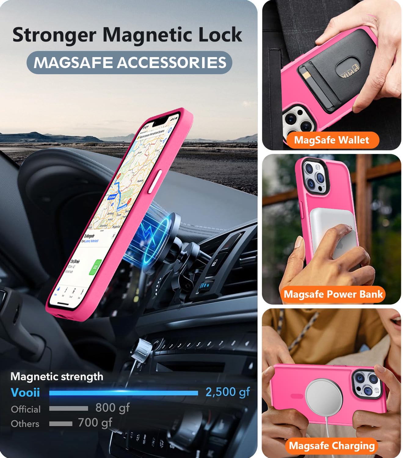 Vooii Strong Magnetic iPhone 12 Pro Max Case - Slim Translucent Matte Cover with Magsafe Compatibility, Aluminum Alloy Buttons & Screen/Camera Protectors | Perfect for Everyday Use, Work & Travel - Hot Pink