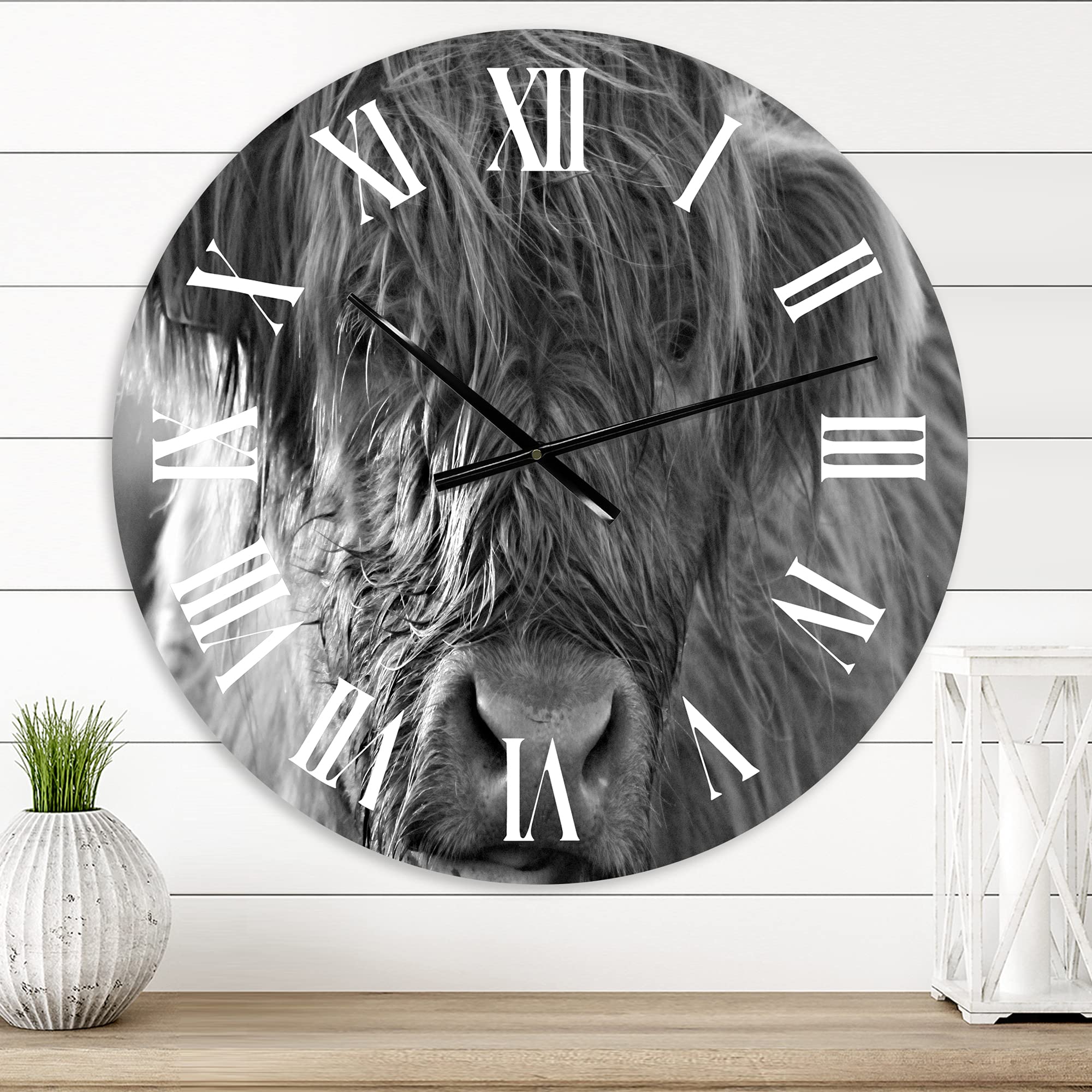Scottish Highland Cows Living On Moorland Farmhouse Wall Clock - Large Rustic Kitchen Wall Decor for Home, Office & Cabin - Perfect for Country Style, Farmhouse & Cottage Decor