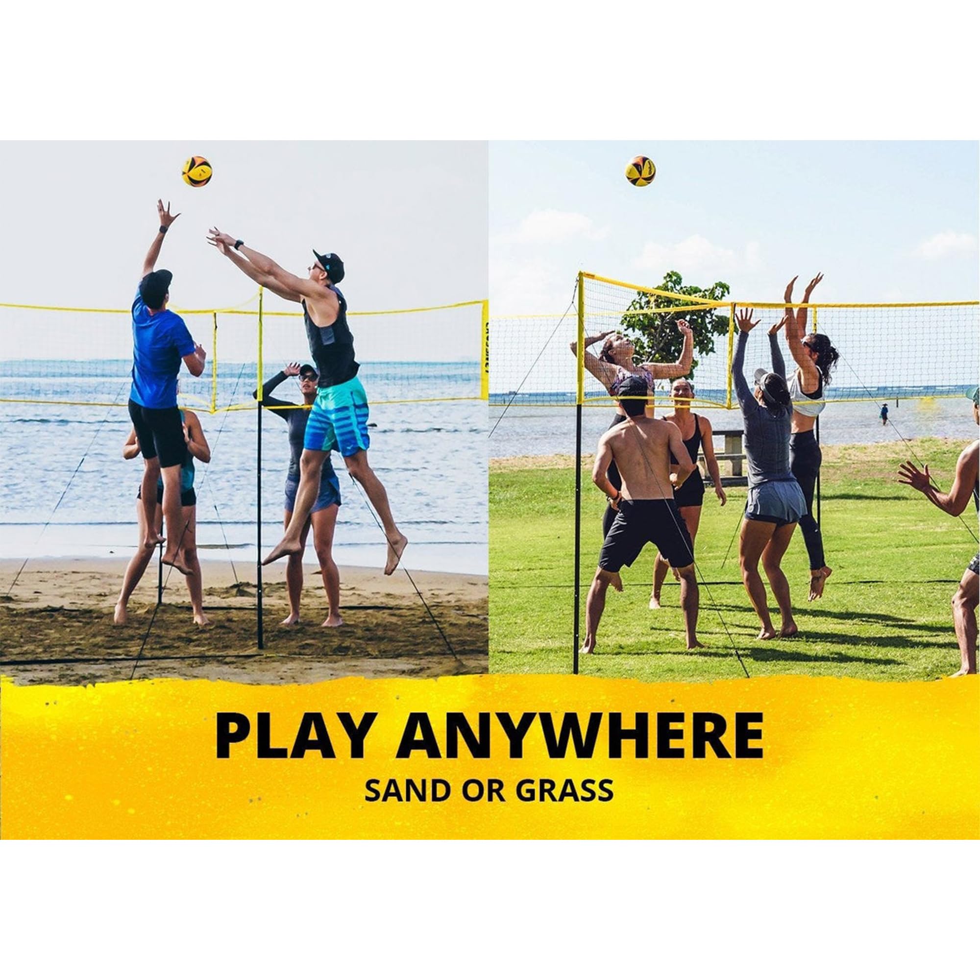 Crossnet Quick Assemble 4 Square Volleyball Game Set with Net, Backpack & Ball - Outdoor Sports Equipment for Adults & Kids - Perfect for Beach, Backyard, Park and Family Gatherings