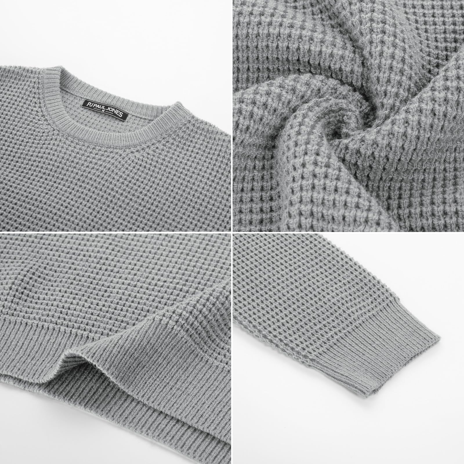 PJ PAUL JONES Men's Waffle Knit Crewneck Sweater - Long Sleeve Textured Pullover for Casual Wear, Office & Fall Outfits